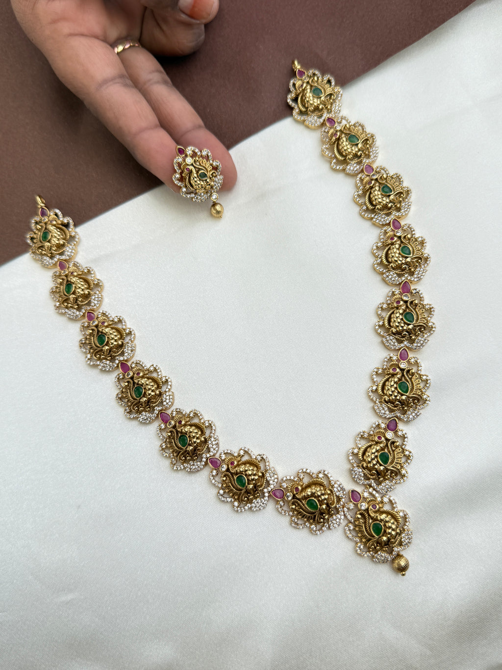 NS364 Nakshi peacock Neckset with studs earrrings