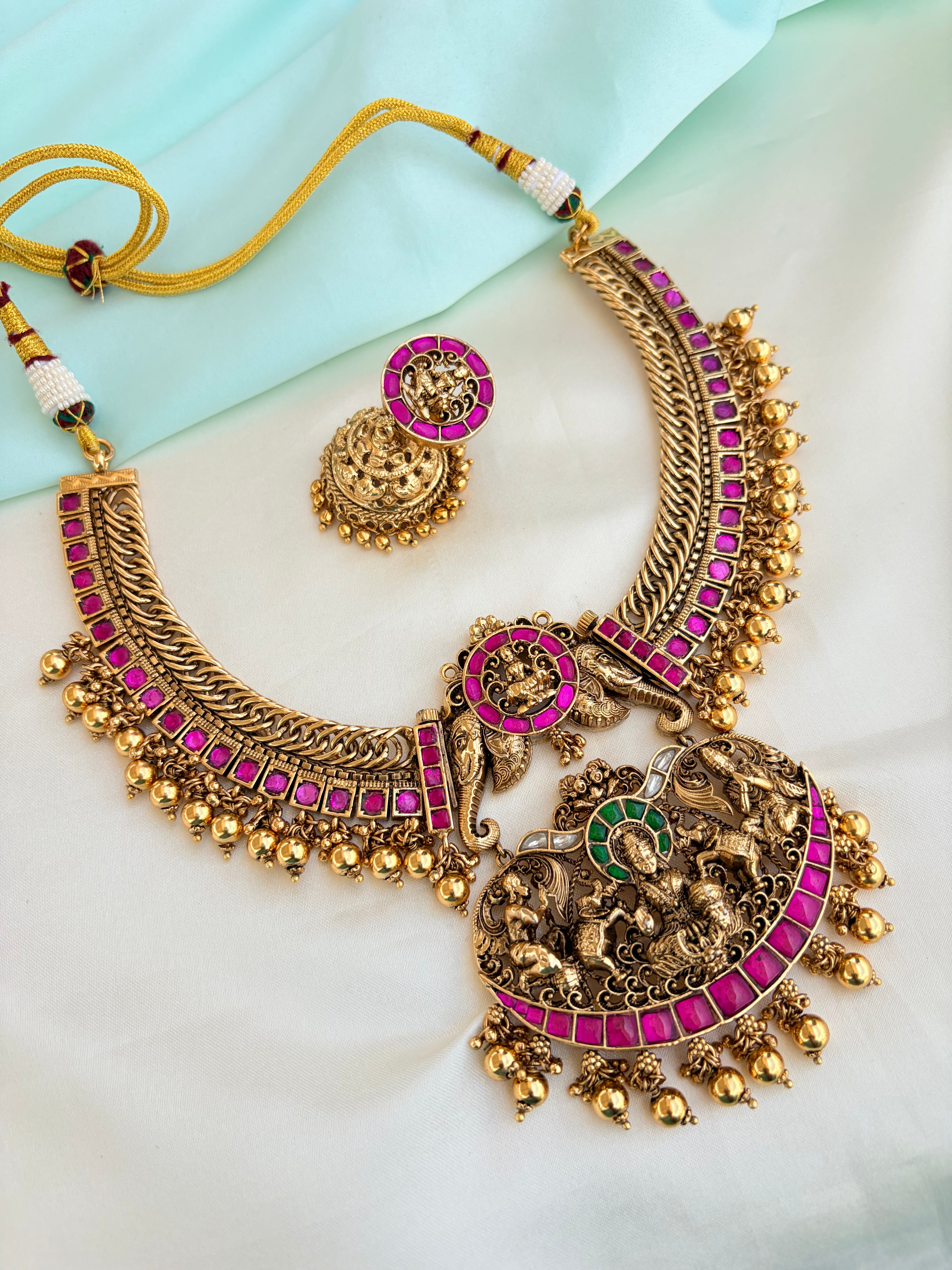 2 in 1 Removable pendent with Jadau Kundan jalebi Neckset with Earrings Ns224