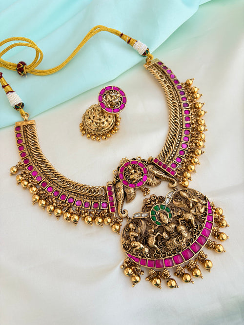2 in 1 Removable pendent with Jadau Kundan jalebi Neckset with Earrings Ns224