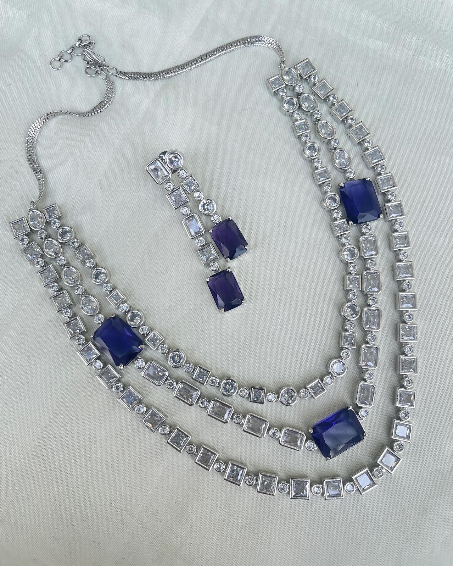 3 layers purple neckset with earrings