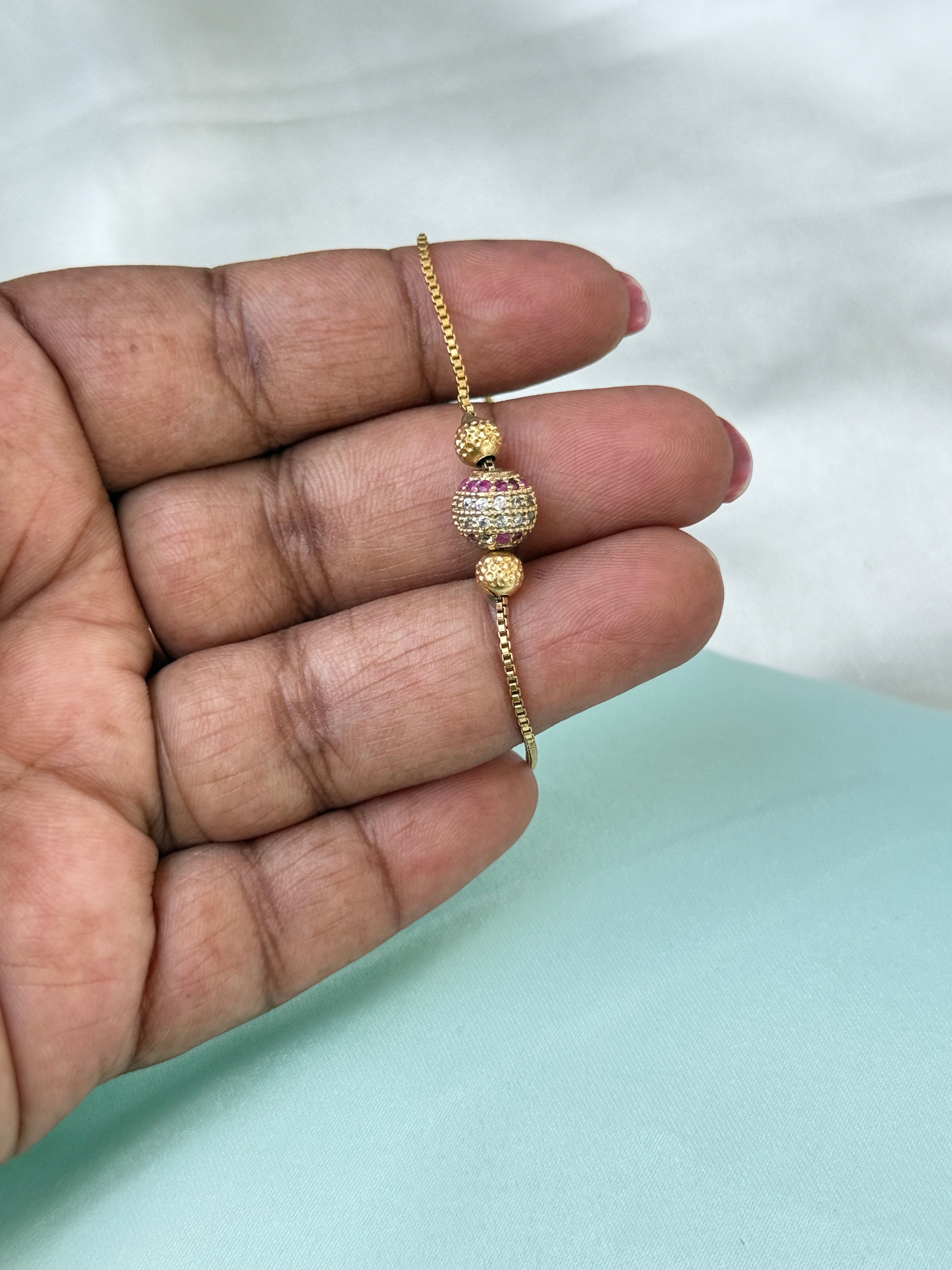 Ph627 panchaloham unpolished ball 7 inches 2.6 to 2.8 adjustable chain bracelet