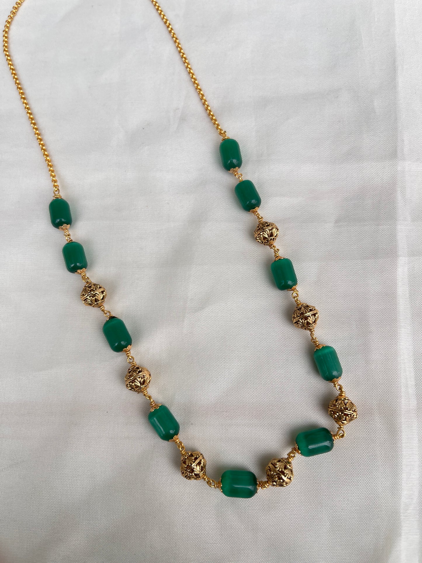 18inches Green beads with antique ball