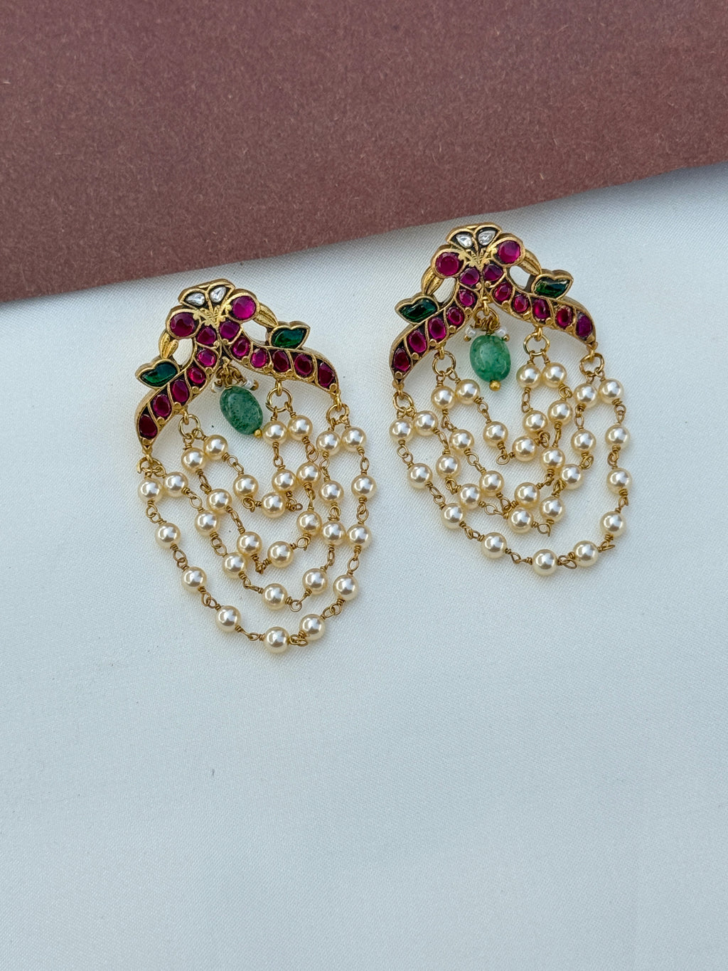 Er163 jadau kundan dual peacock chandbhali earrings