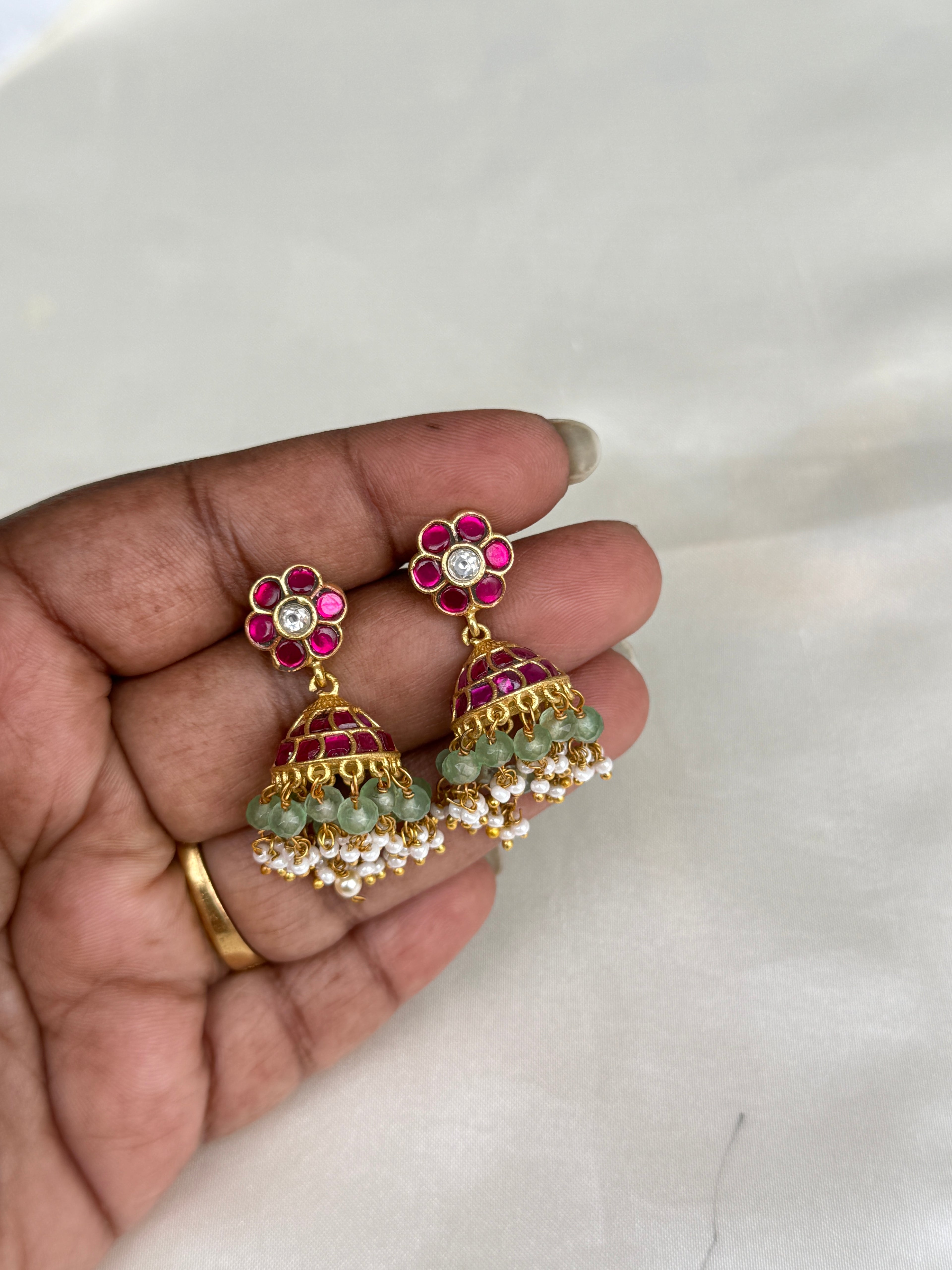 Er119 flower jadau Kundan butta Earrings