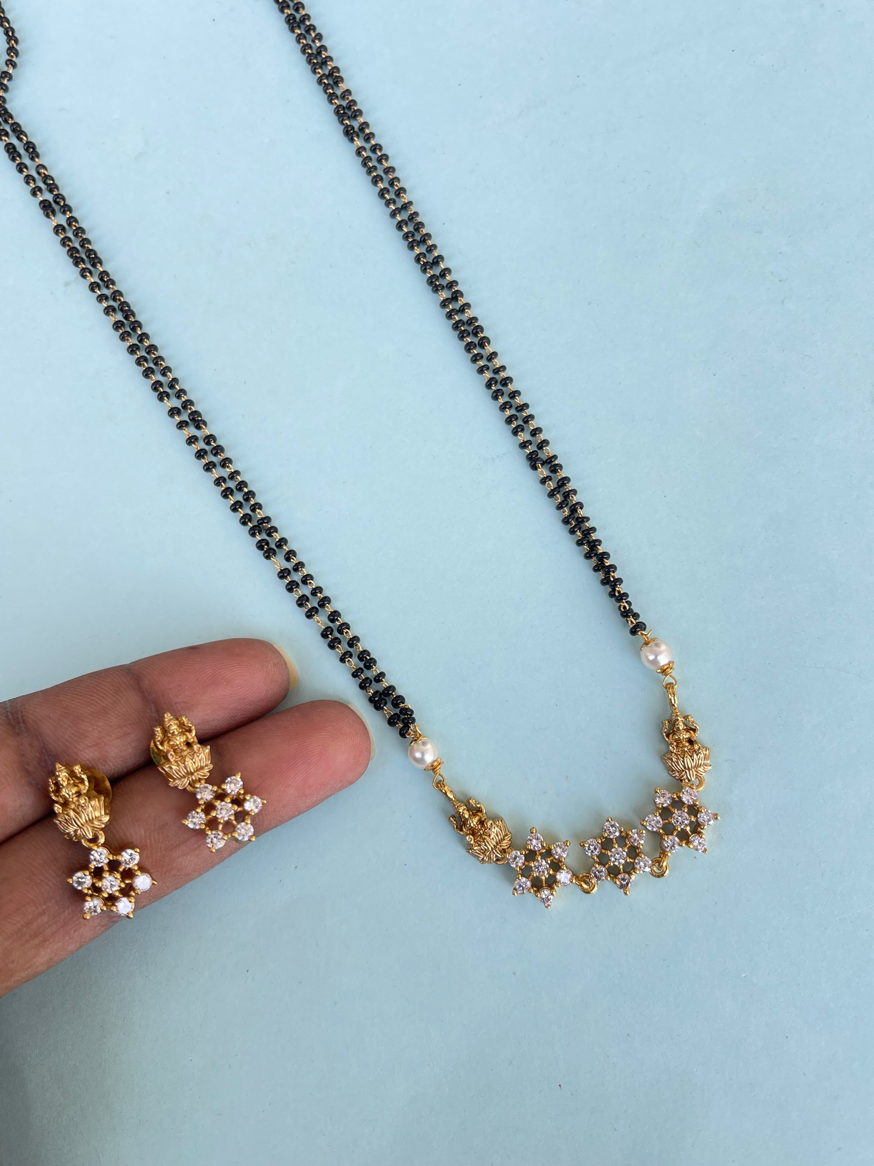 Lakshmidevi 2 lines blackbeads with earrings