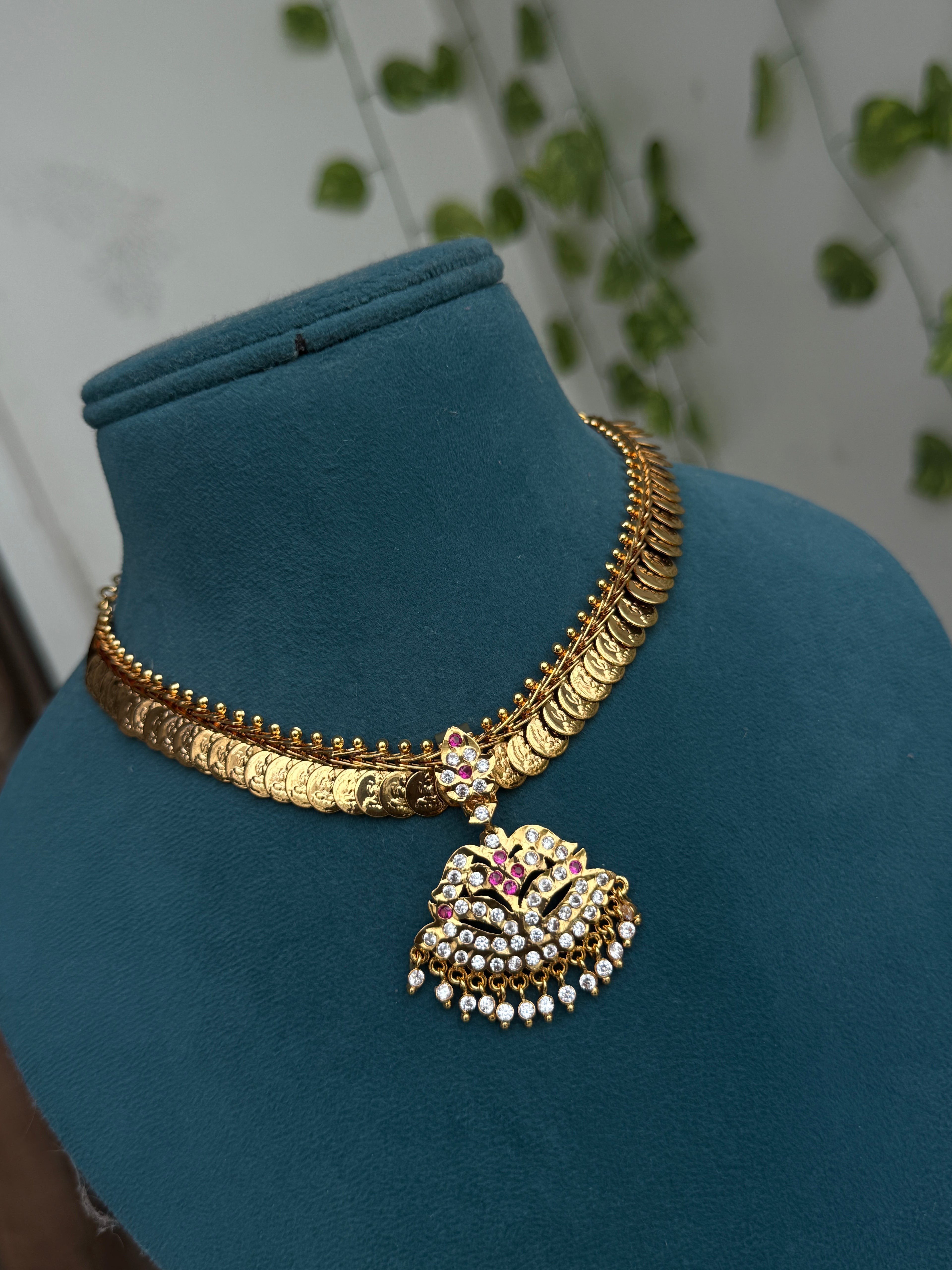 Ph145 panchaloham polished Lakshmidevi kasulaperu neckset
