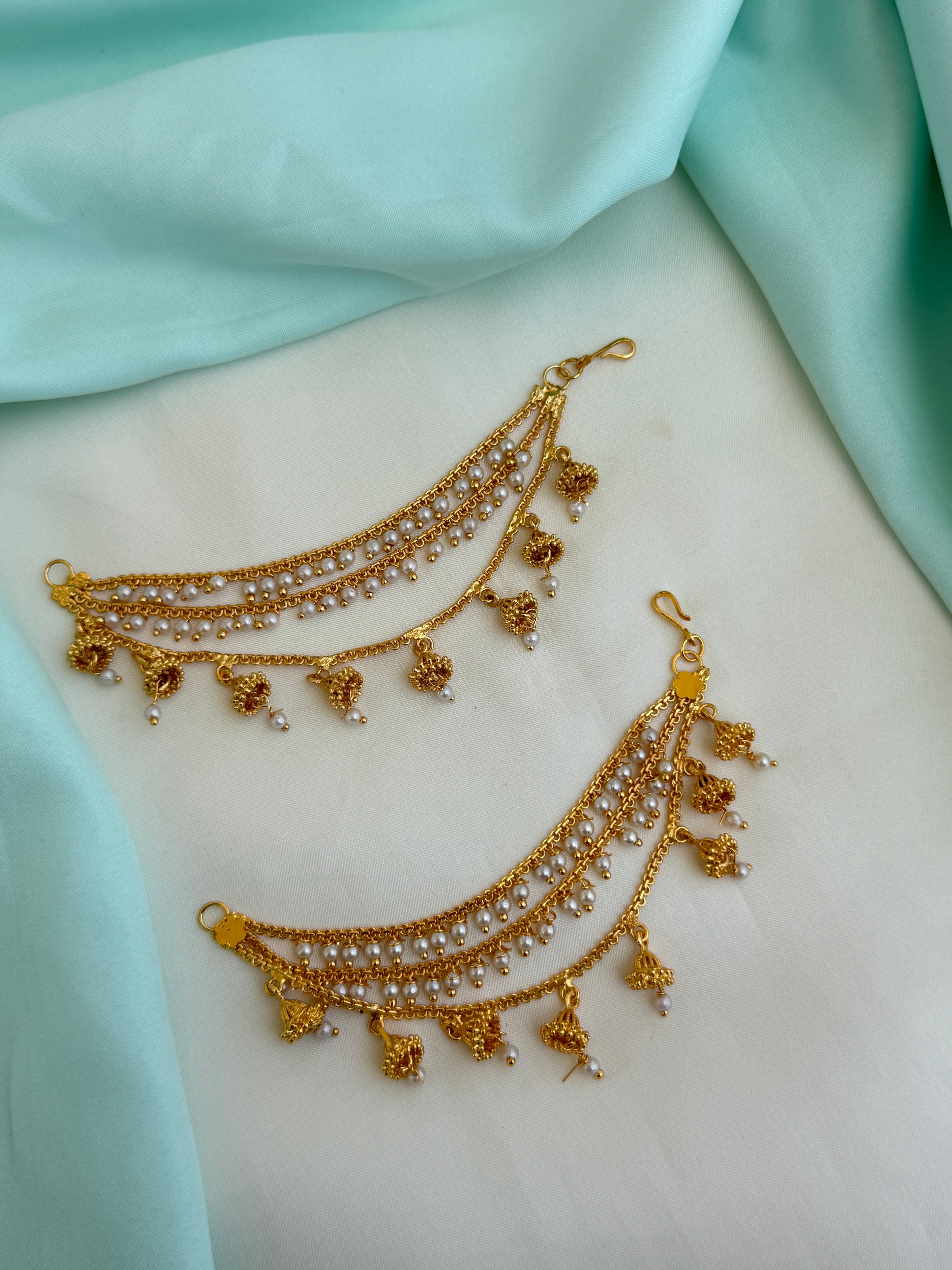 Ch230 3 layer's pearls gold butta matt finish chempaswaralu