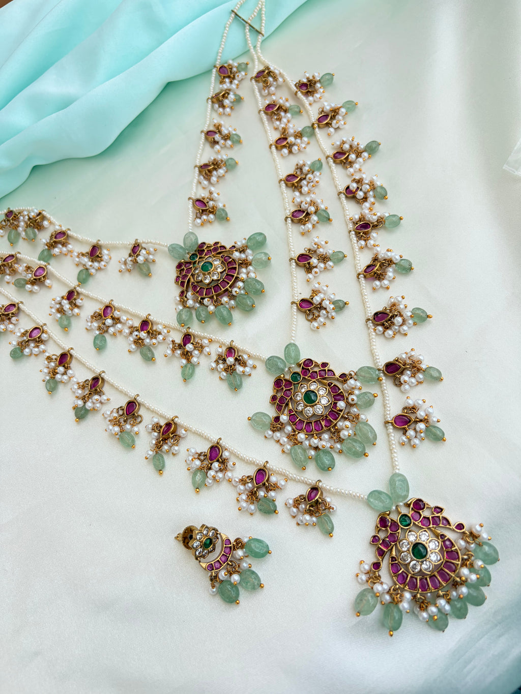 Emerald & Ruby Pearl Heritage Neckset with Earrings Ns309