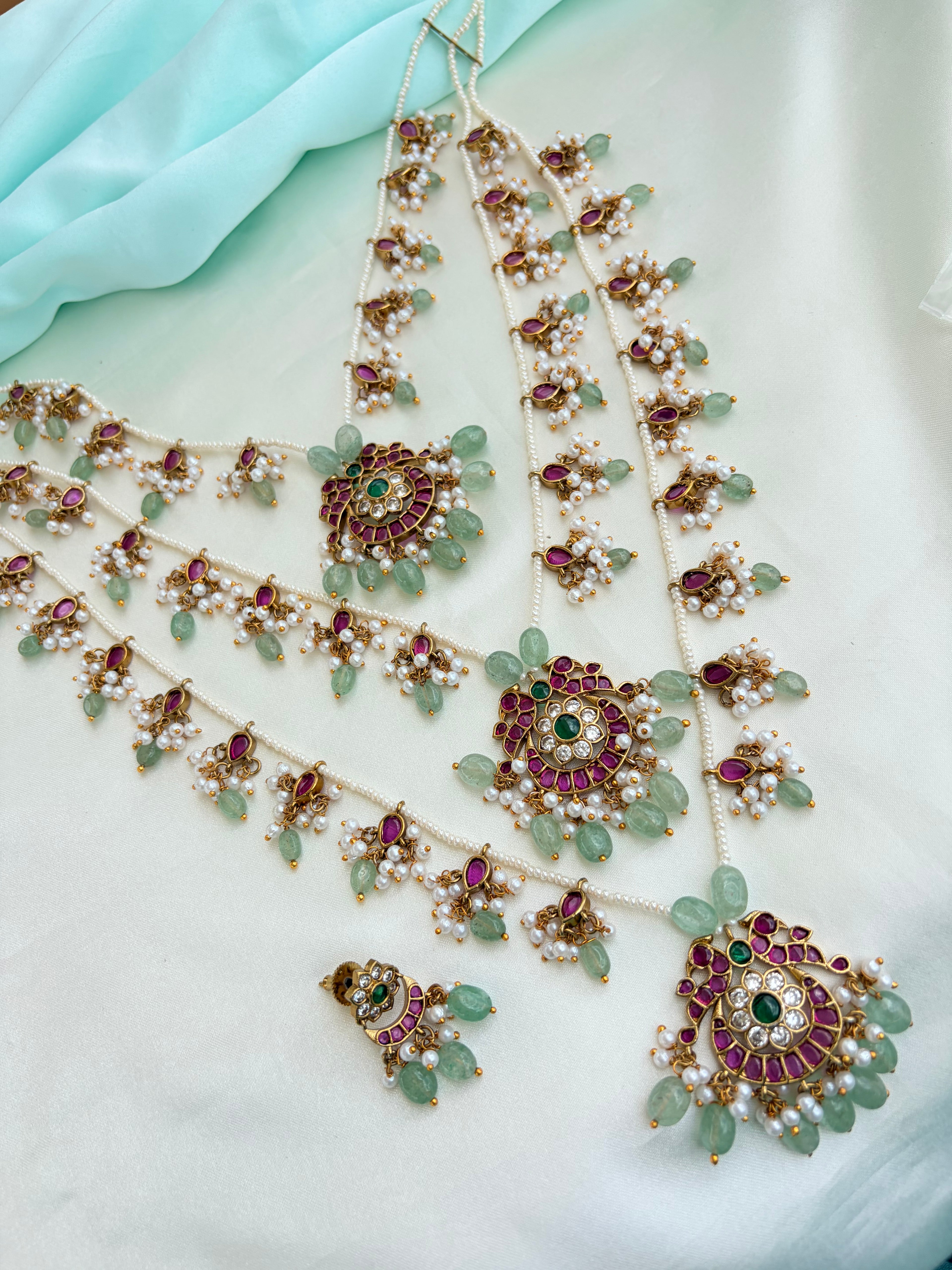 Emerald & Ruby Pearl Heritage Neckset with Earrings Ns309