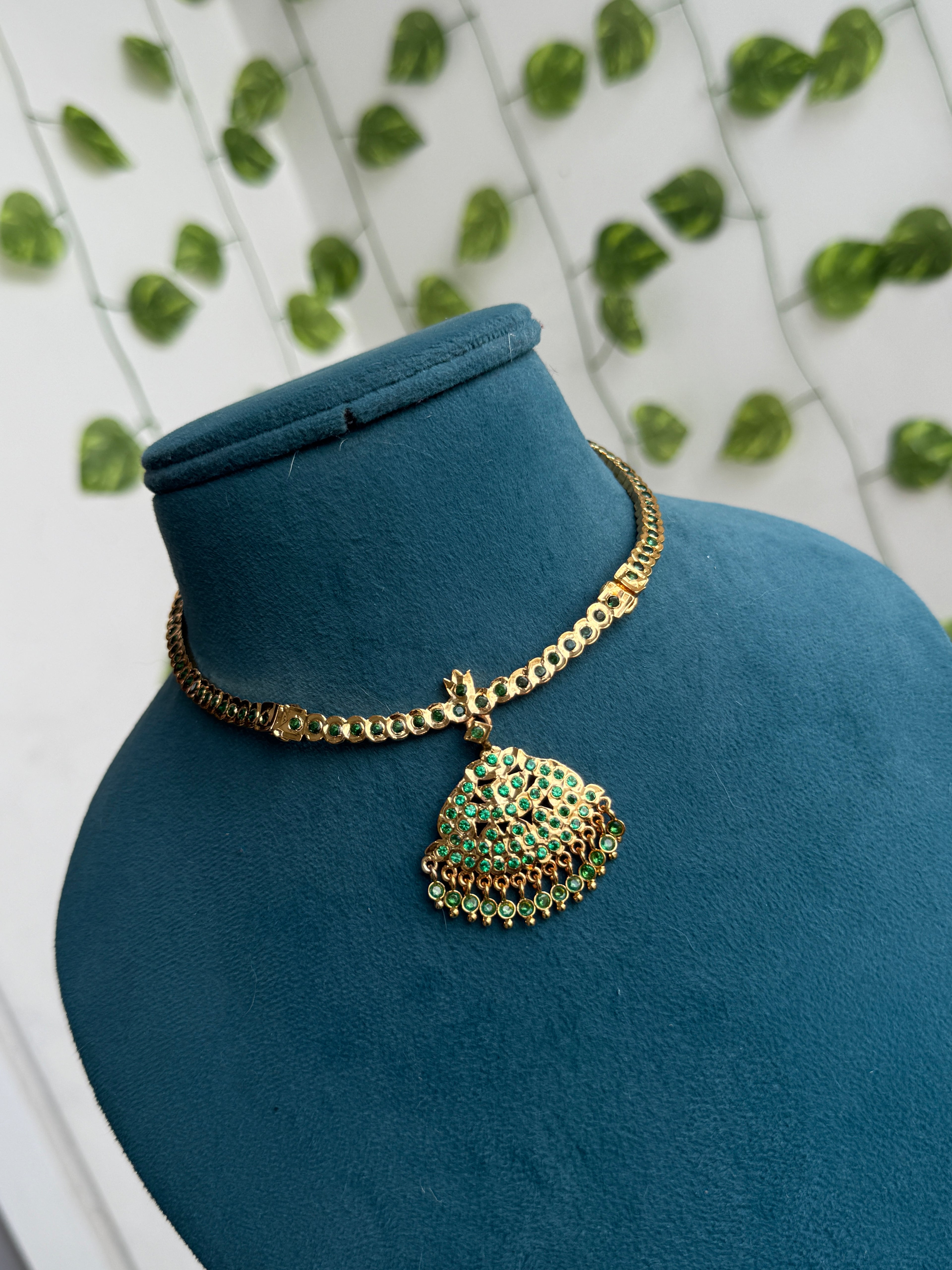 Ph395 panchaloham polished kante neckset green colour