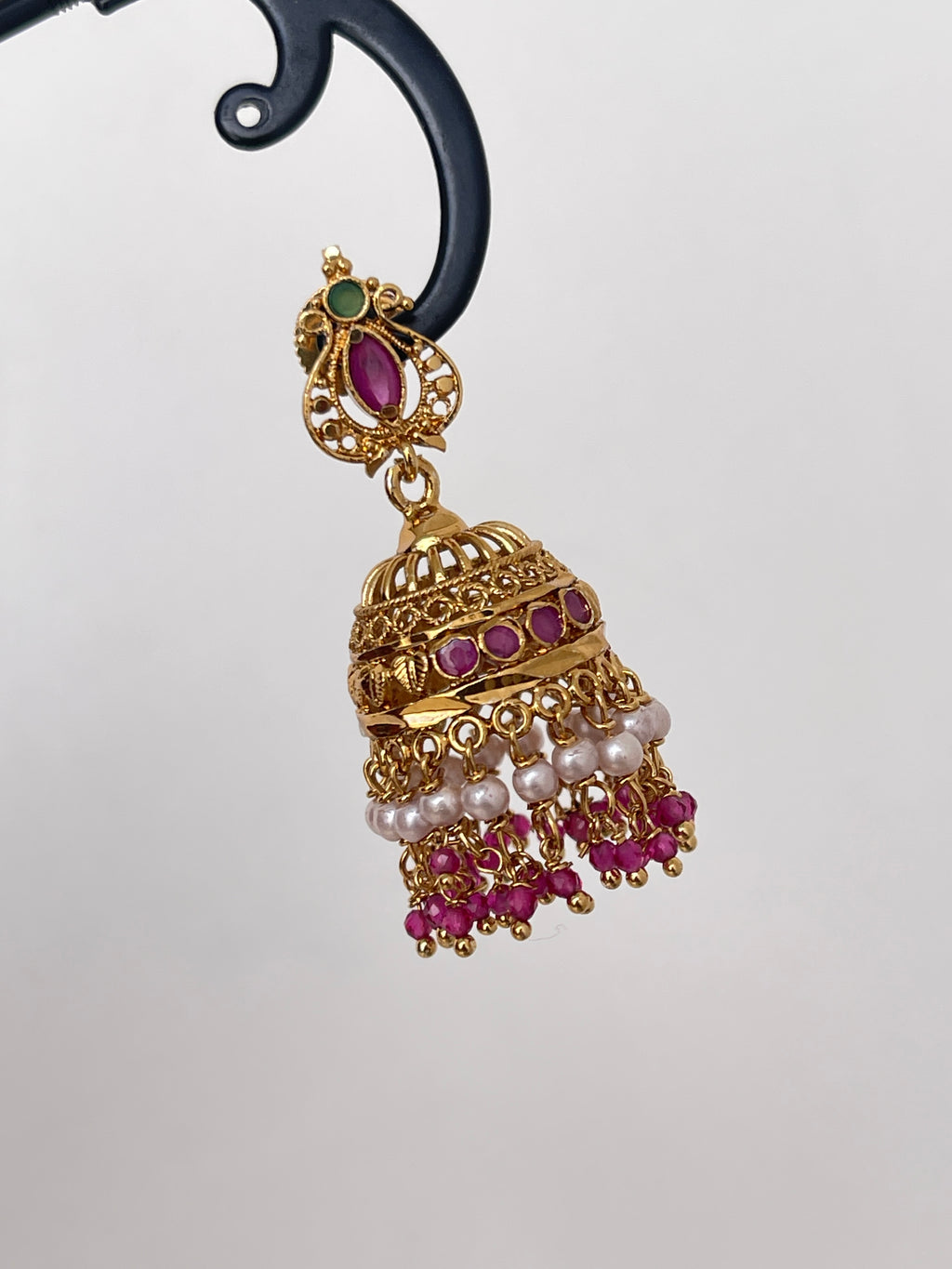 Pink pearl peacock butta earrings