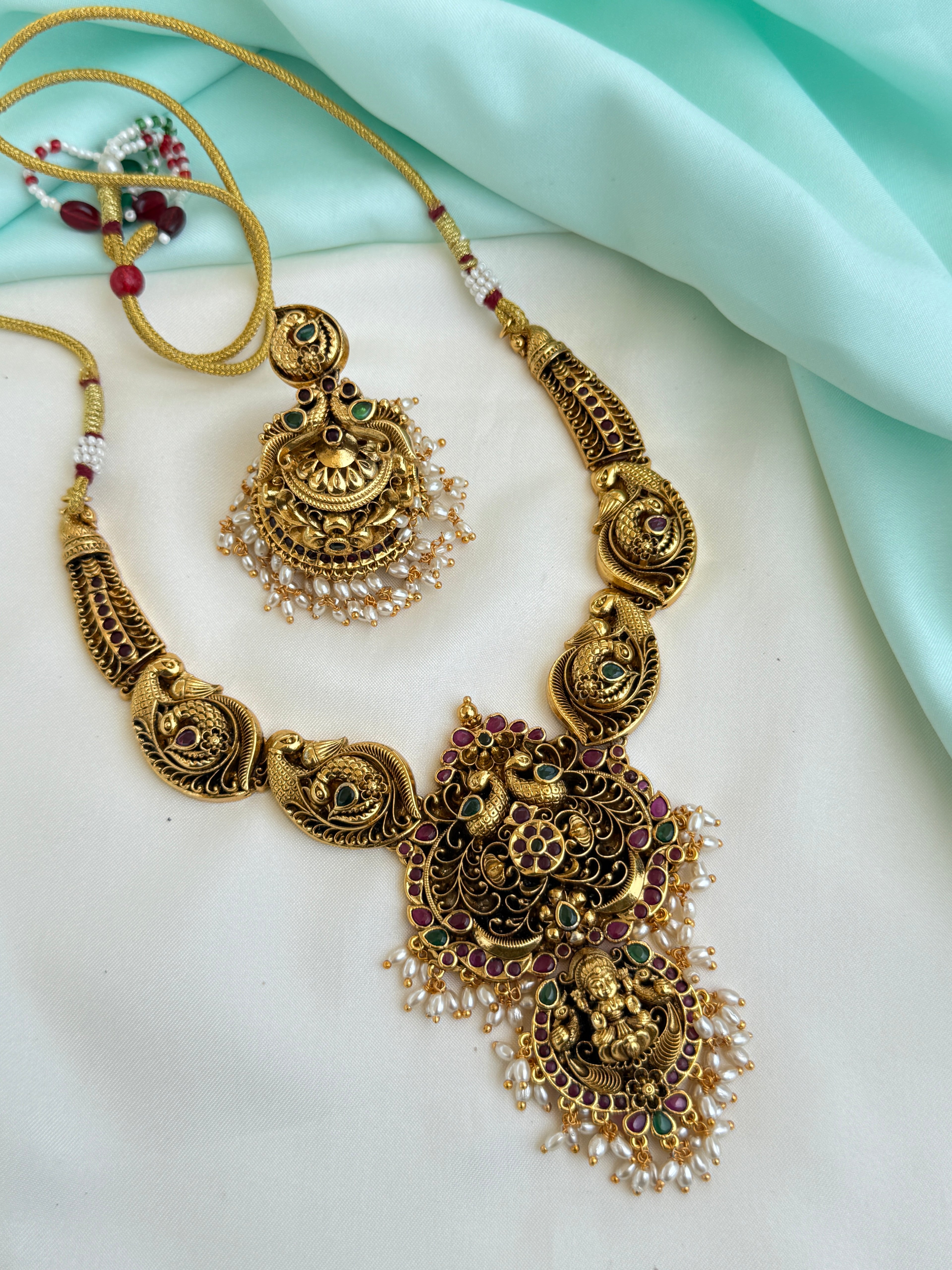 Ns253 nakshi dual peacock neckset with heavy earrings