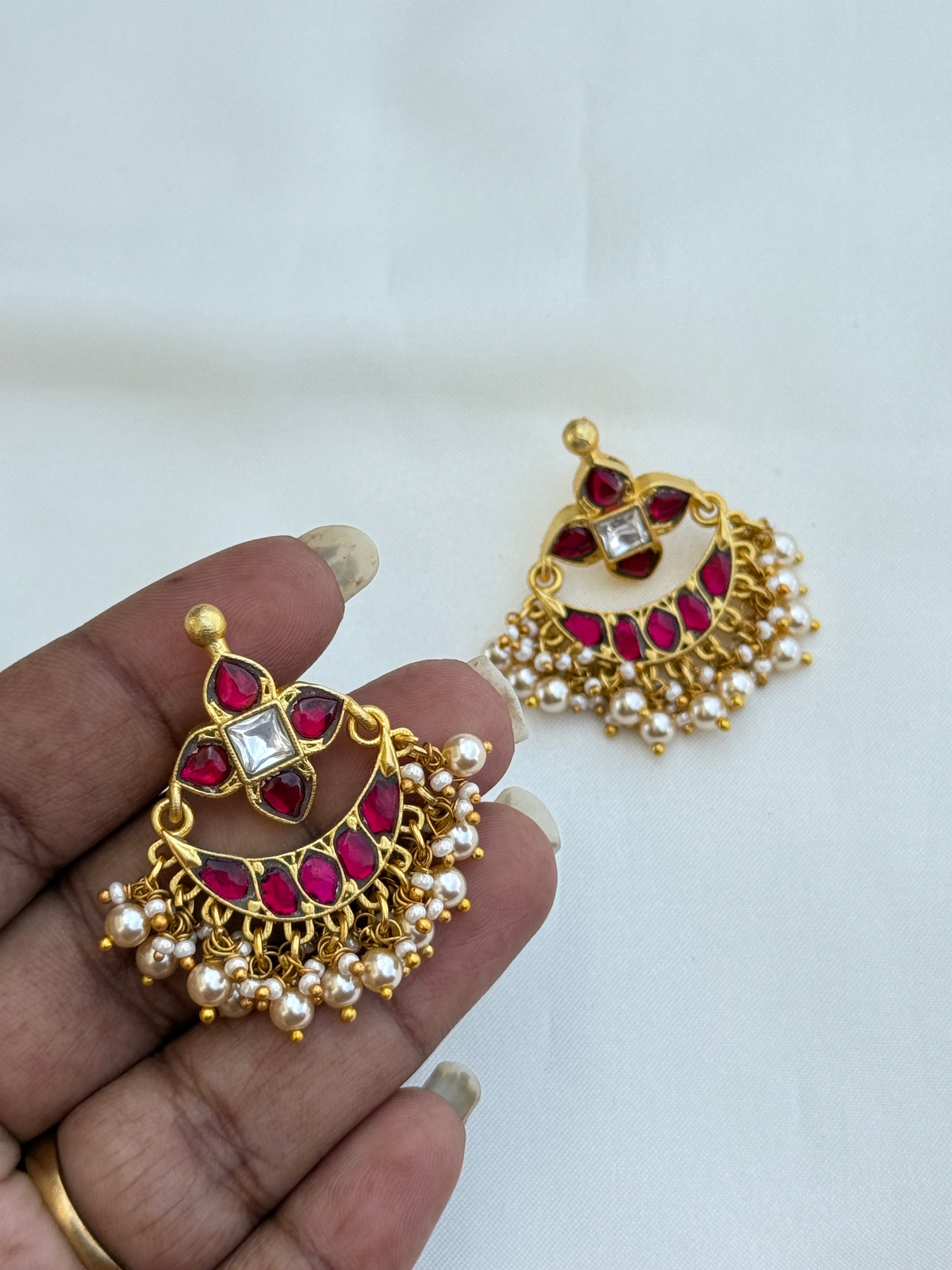 Er142 jadau kundan small chandbali earrings