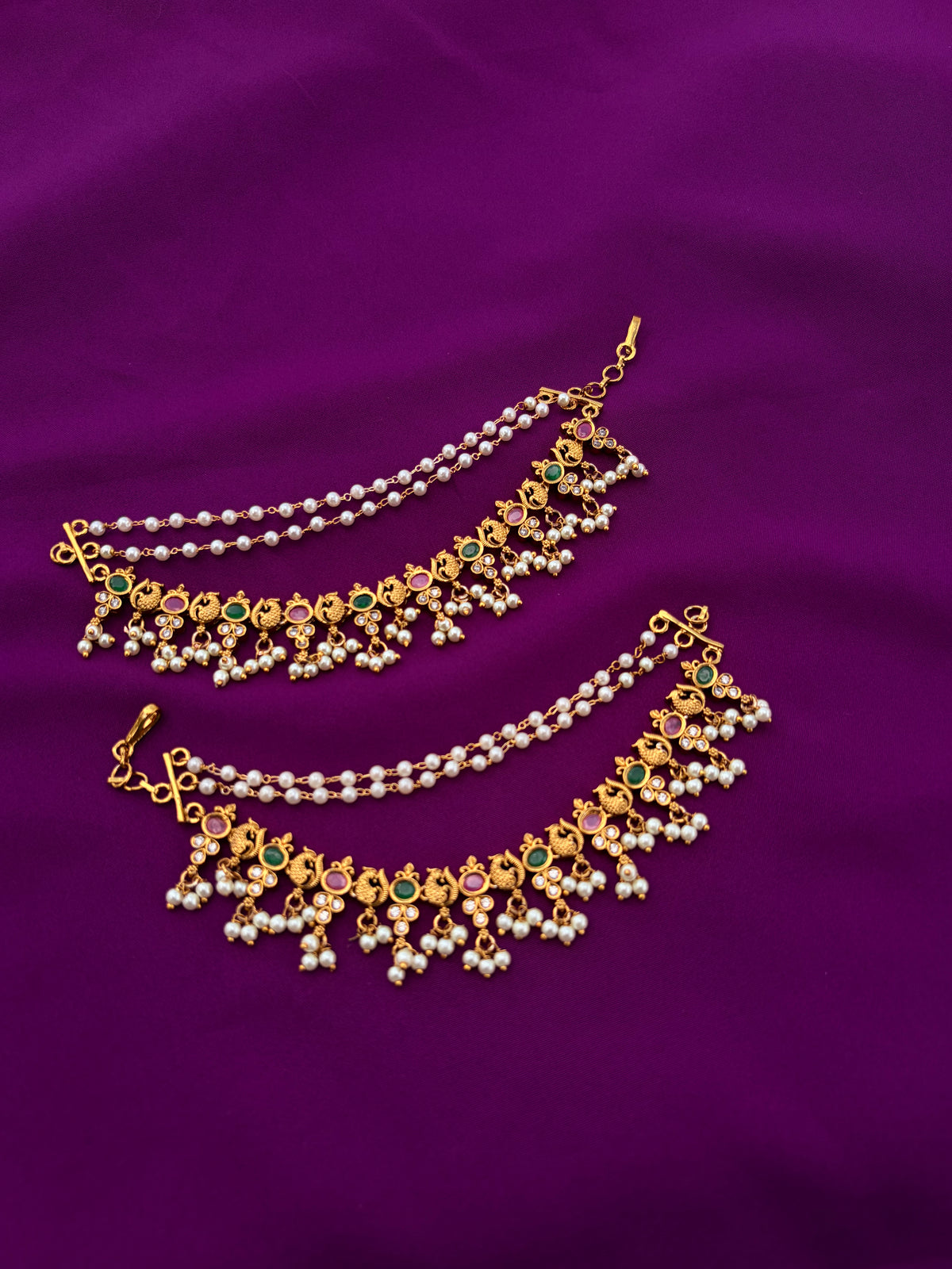 Unique multi peacock design and white pearls Chempaswaralu ch251