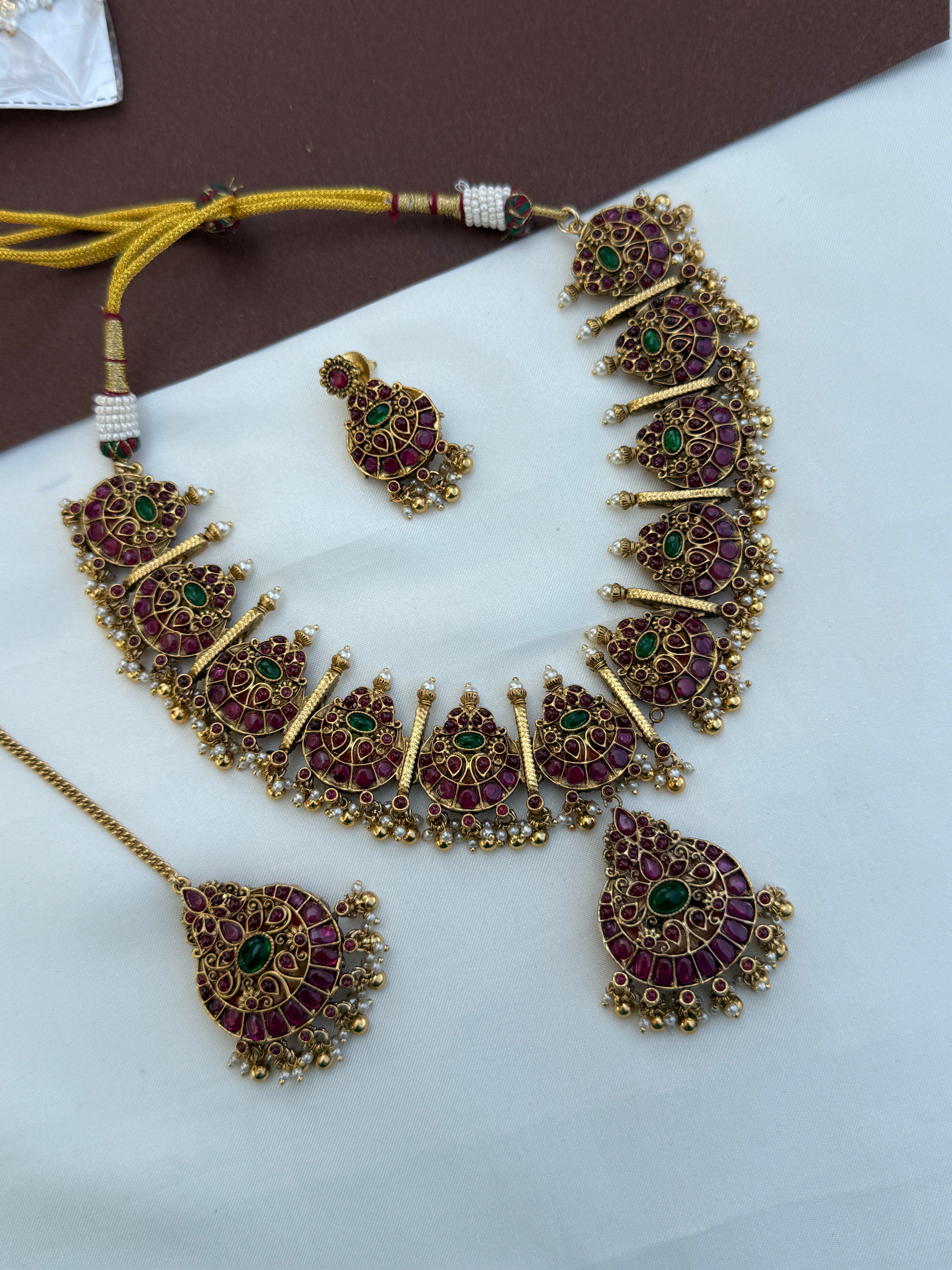 Ns739 2 in one kemp neckset one side kemp another side Lakshmi devi necset with tikka