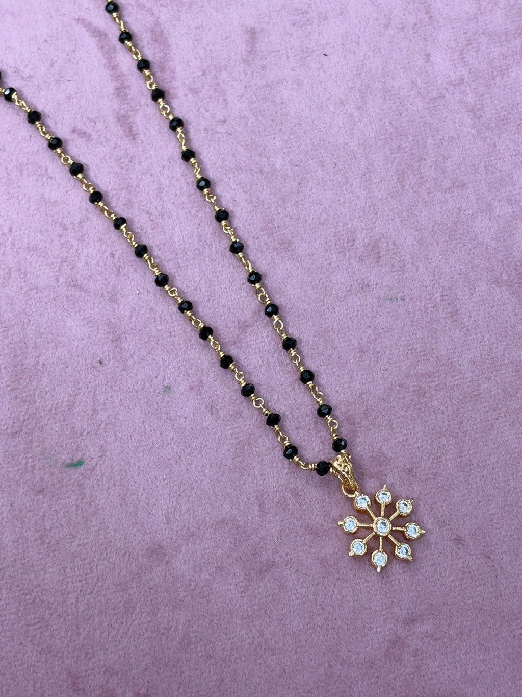 Bb402 panchaloham polished 9 stones pendant with unpolished 16 to 18 inches black beads