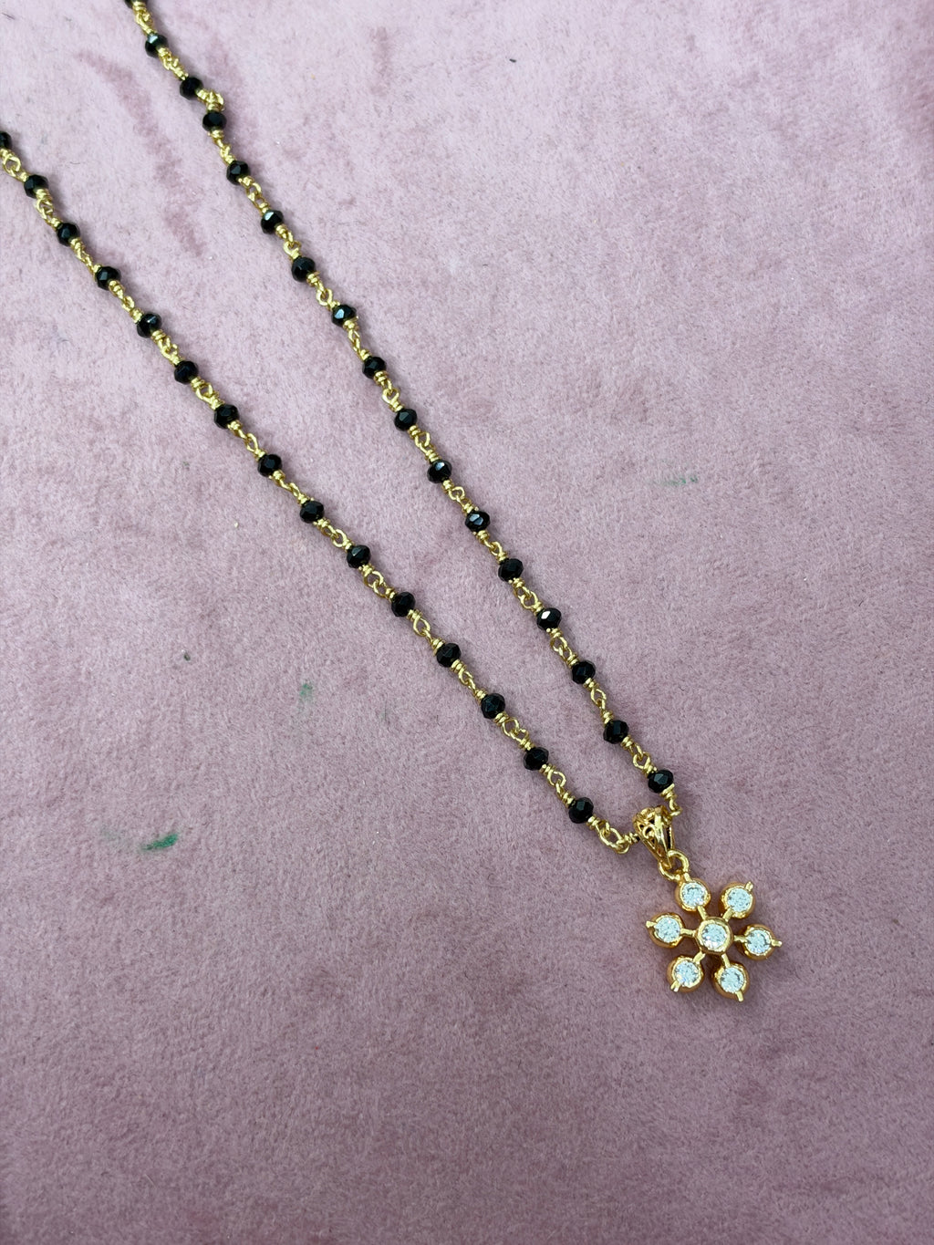 Bb403 panchaloham polished pendant with unpolished 16 to 18 inches black beads