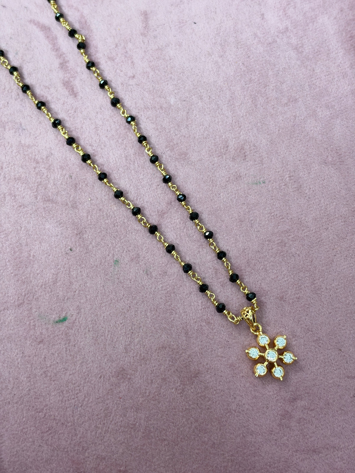 Bb403 panchaloham polished pendant with unpolished 16 to 18 inches black beads