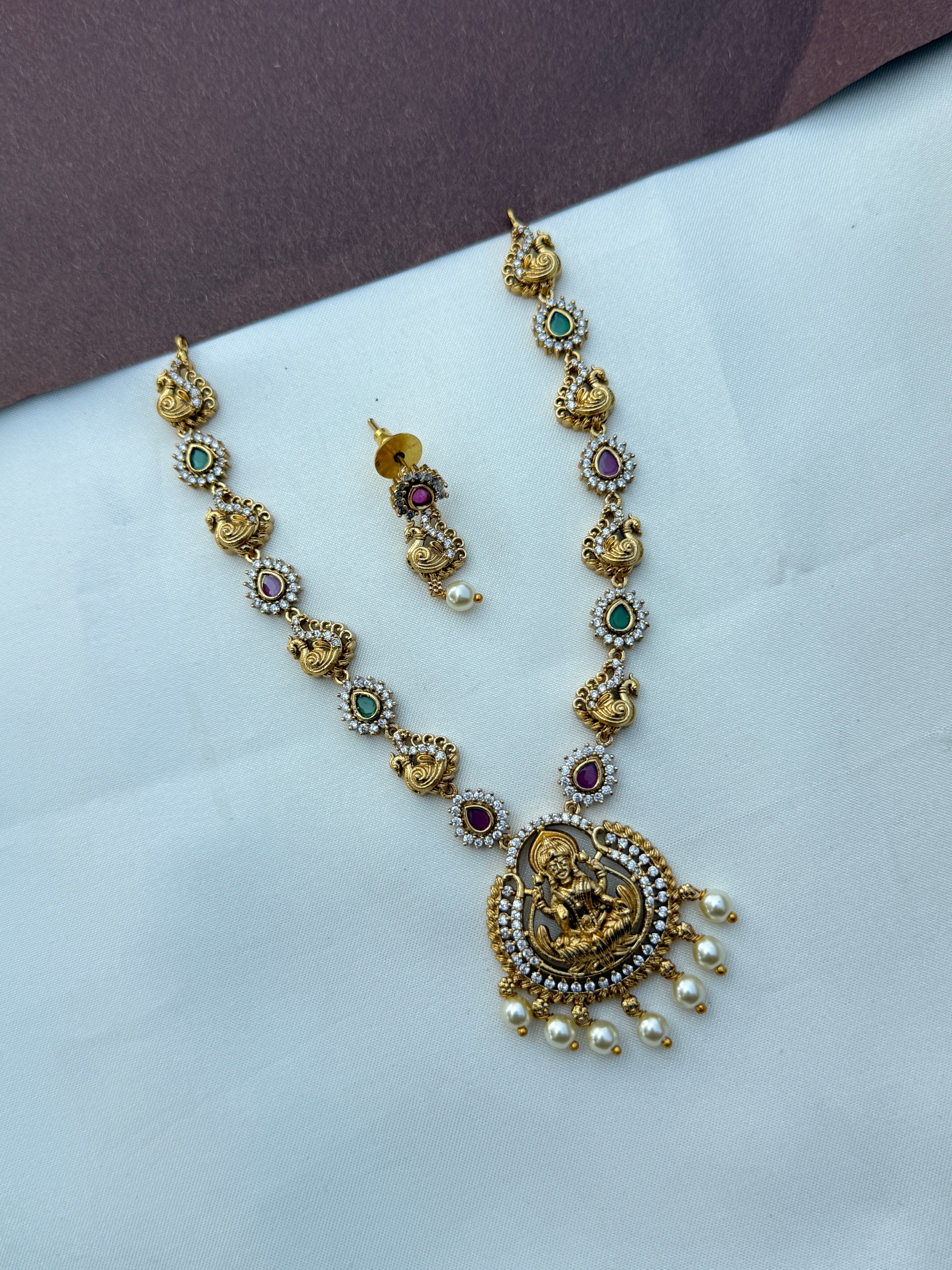 Ns608 Lakshmi devi peacock multi neckset