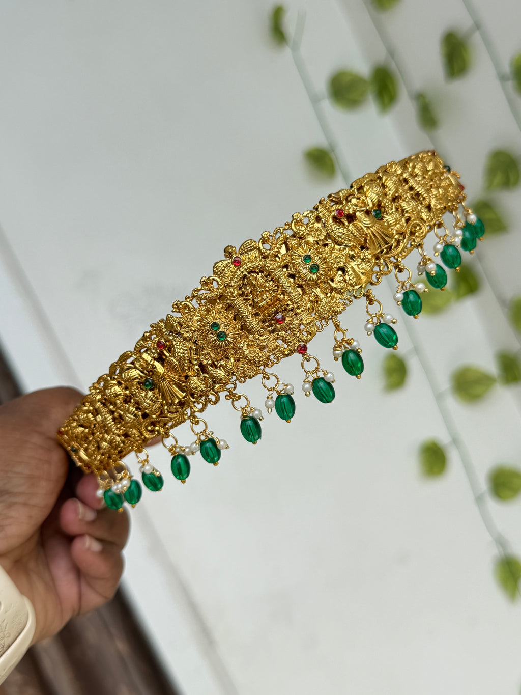 Hb701 Lakshmi Devi peacock stones with beads plain kids hipbelt