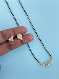 Simple petal diamond locket with earrings blackbeads (mangalsutra) bb500