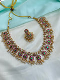 Ruby emerald floral heritage Neckset with butta earrings ns283