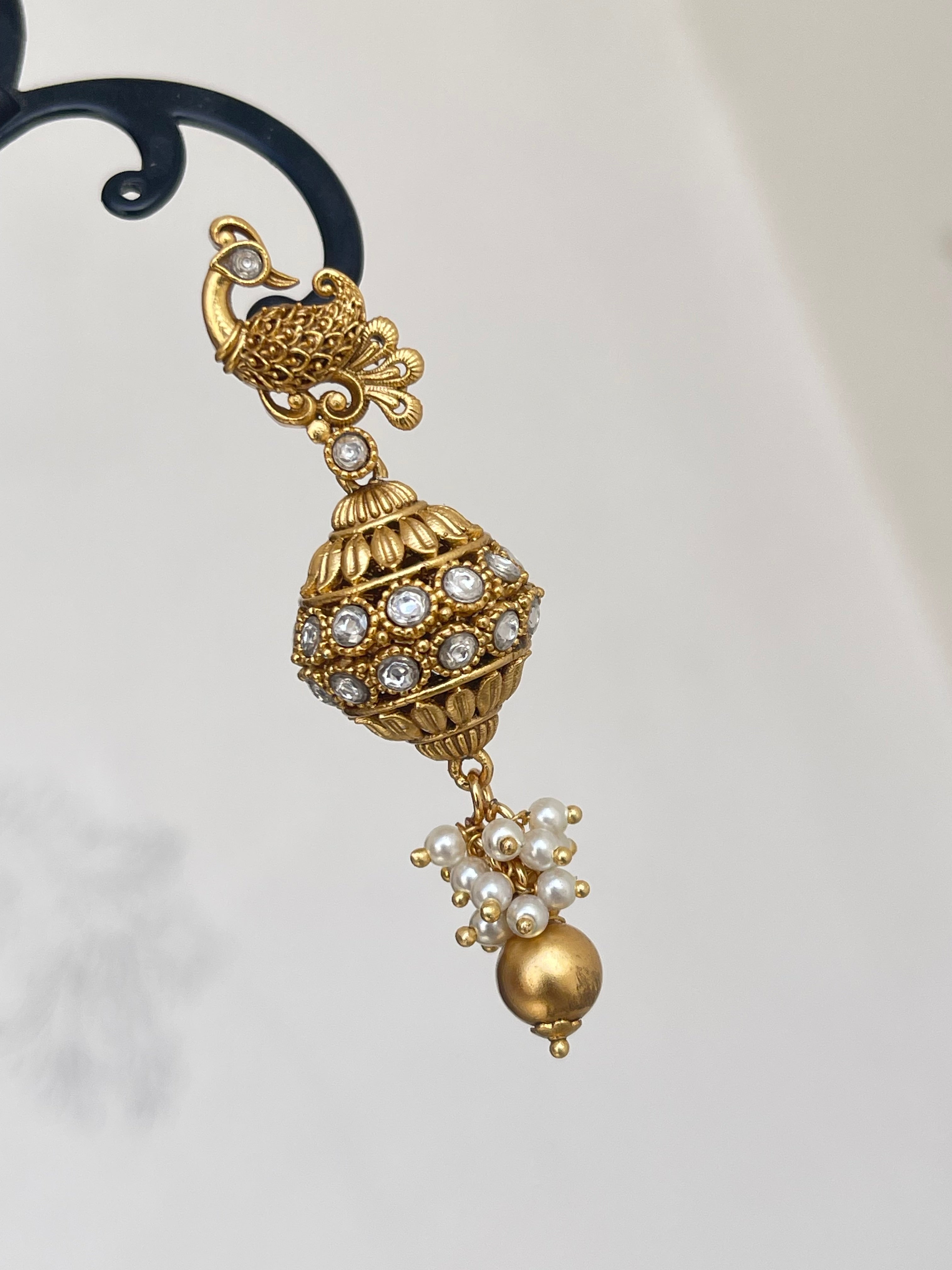 Peacock gold ball hanging jhumkas