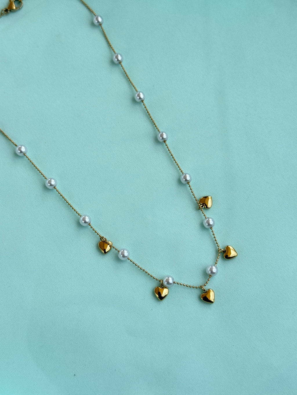 DC115 anti tarnish pearls gold hearts 18inches afdjustable Daily Wear chains