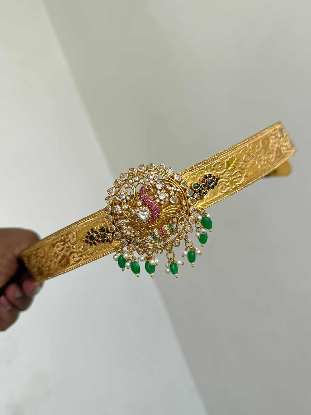 Hb612 lotus peacock adults texture hipbelt with green beads