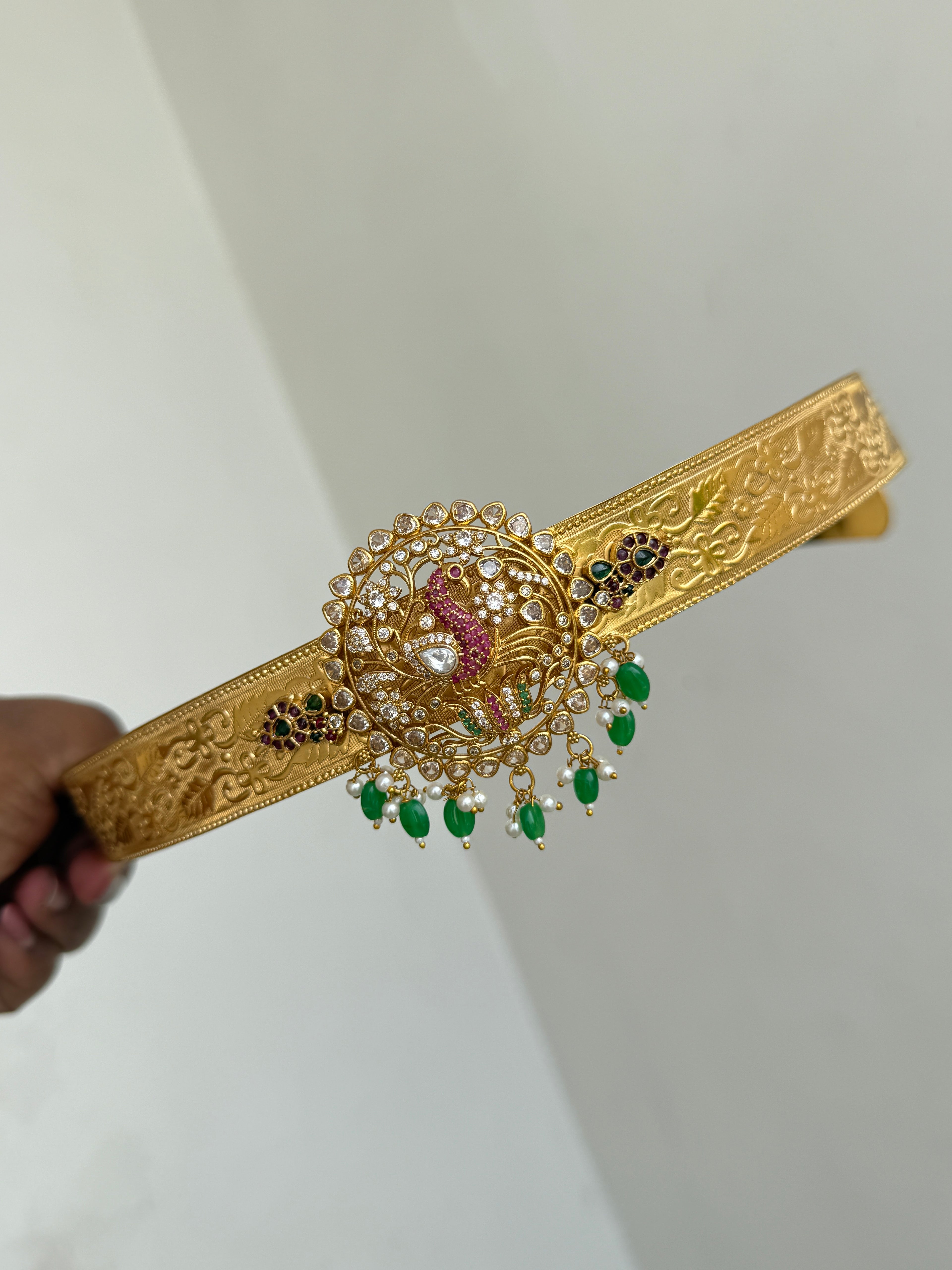 Hb612 lotus peacock adults texture hipbelt with green beads