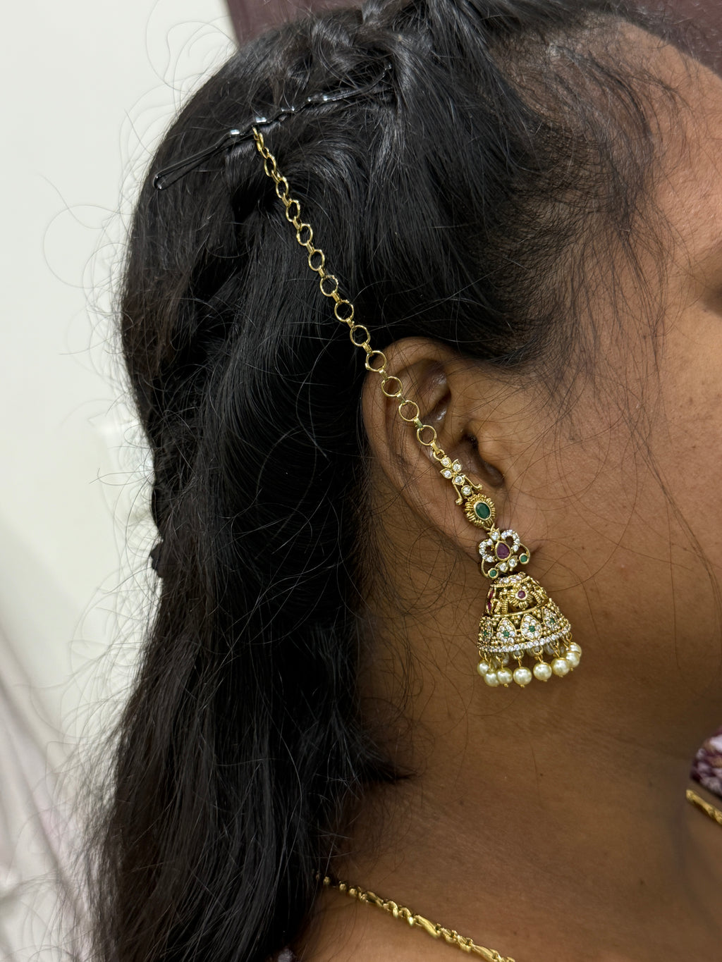 Mati with peacock butta with pearls earrings er934