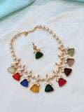 Navarathan pearl stones short Neckset with earrings bb358