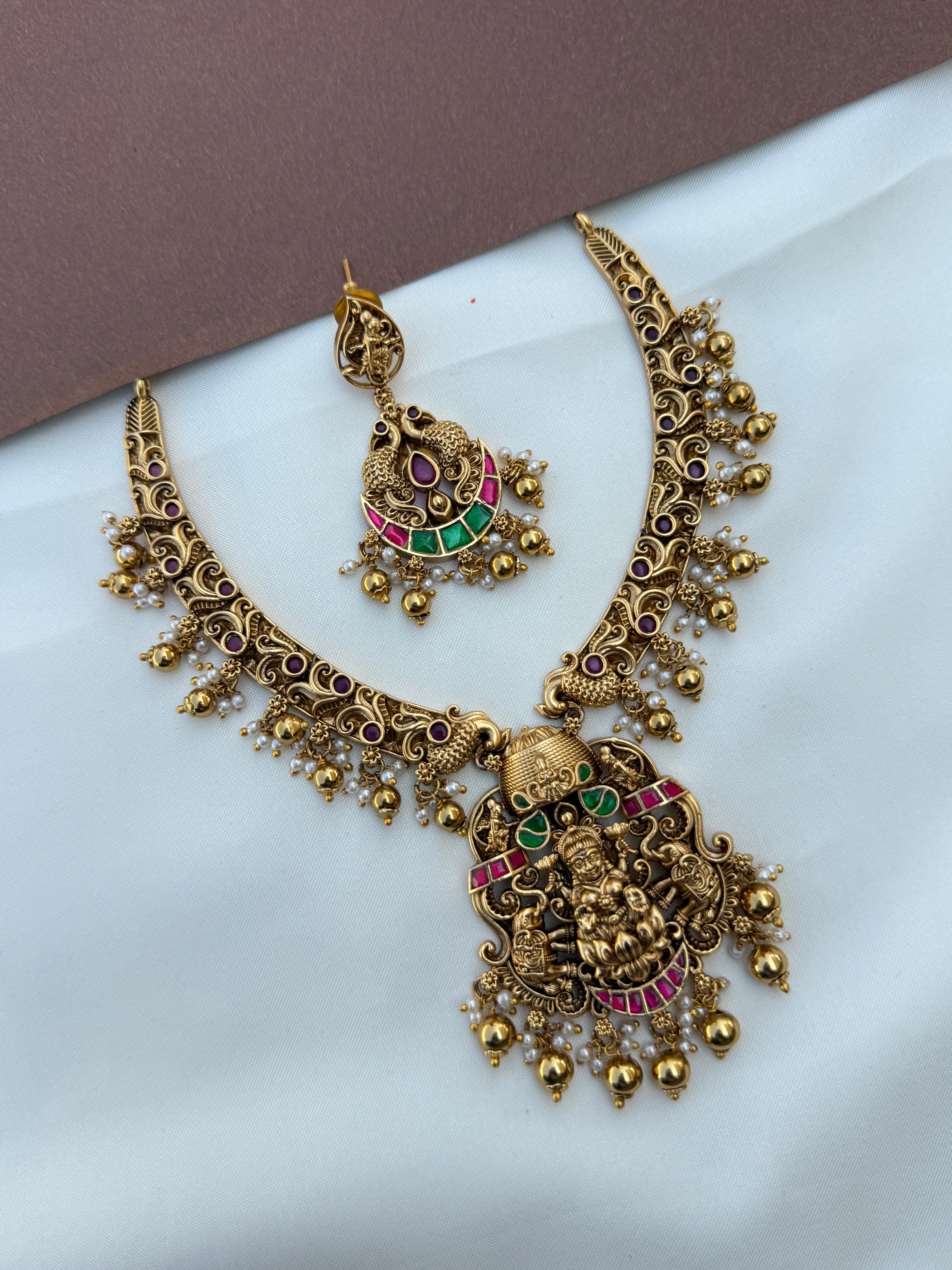 Ns656 nakshi jadau kundan elephant kante neckset with gold balls