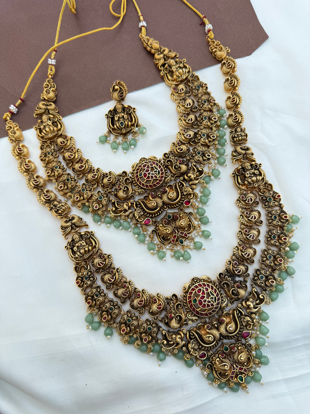 Bs251 2 layers dula peacock Lakshmi devi bridal set