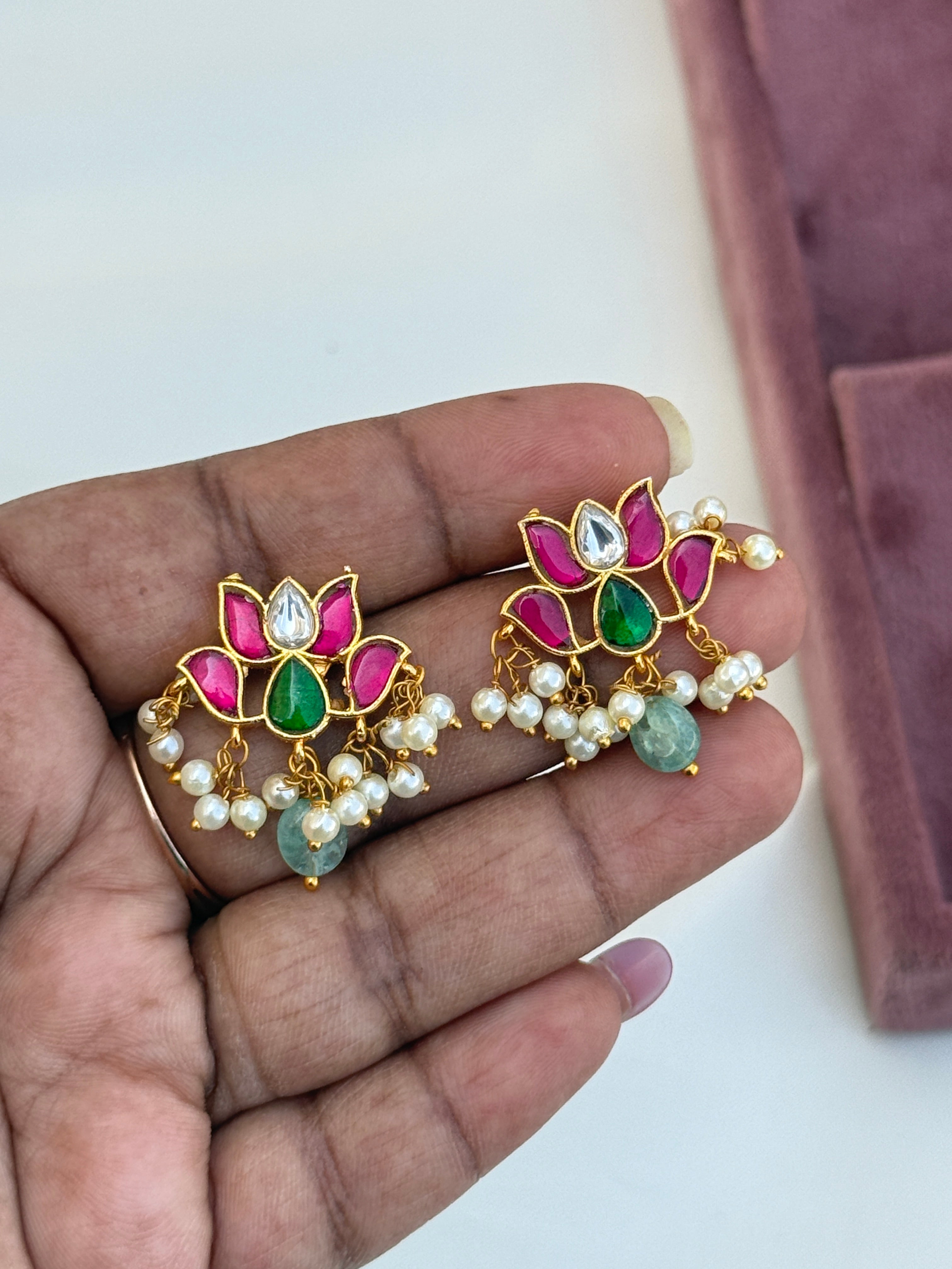 St031 jadau kundan lotus earrings