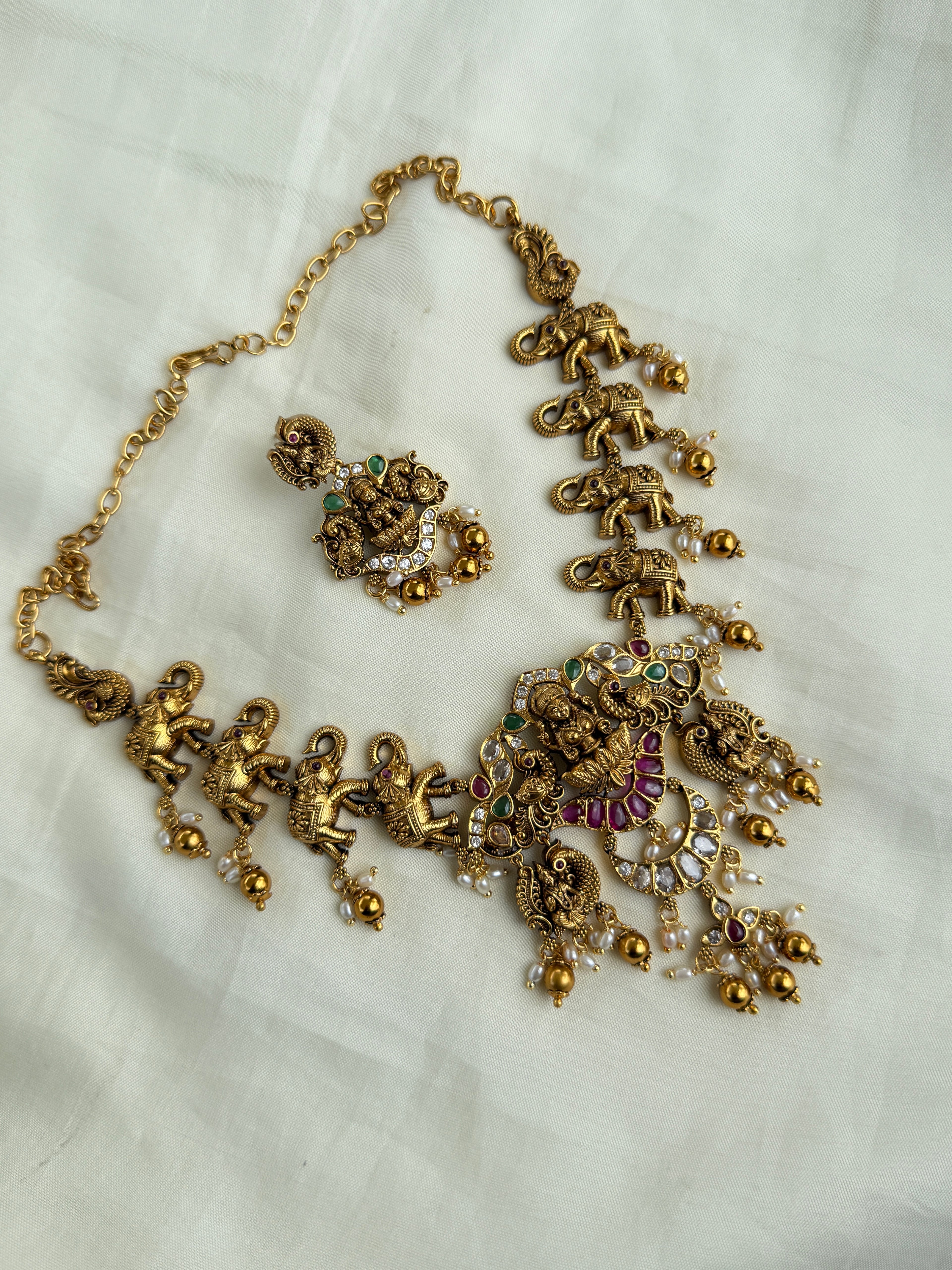 Ns309 kemp nakshi elephant Lakshmi Devi neckset