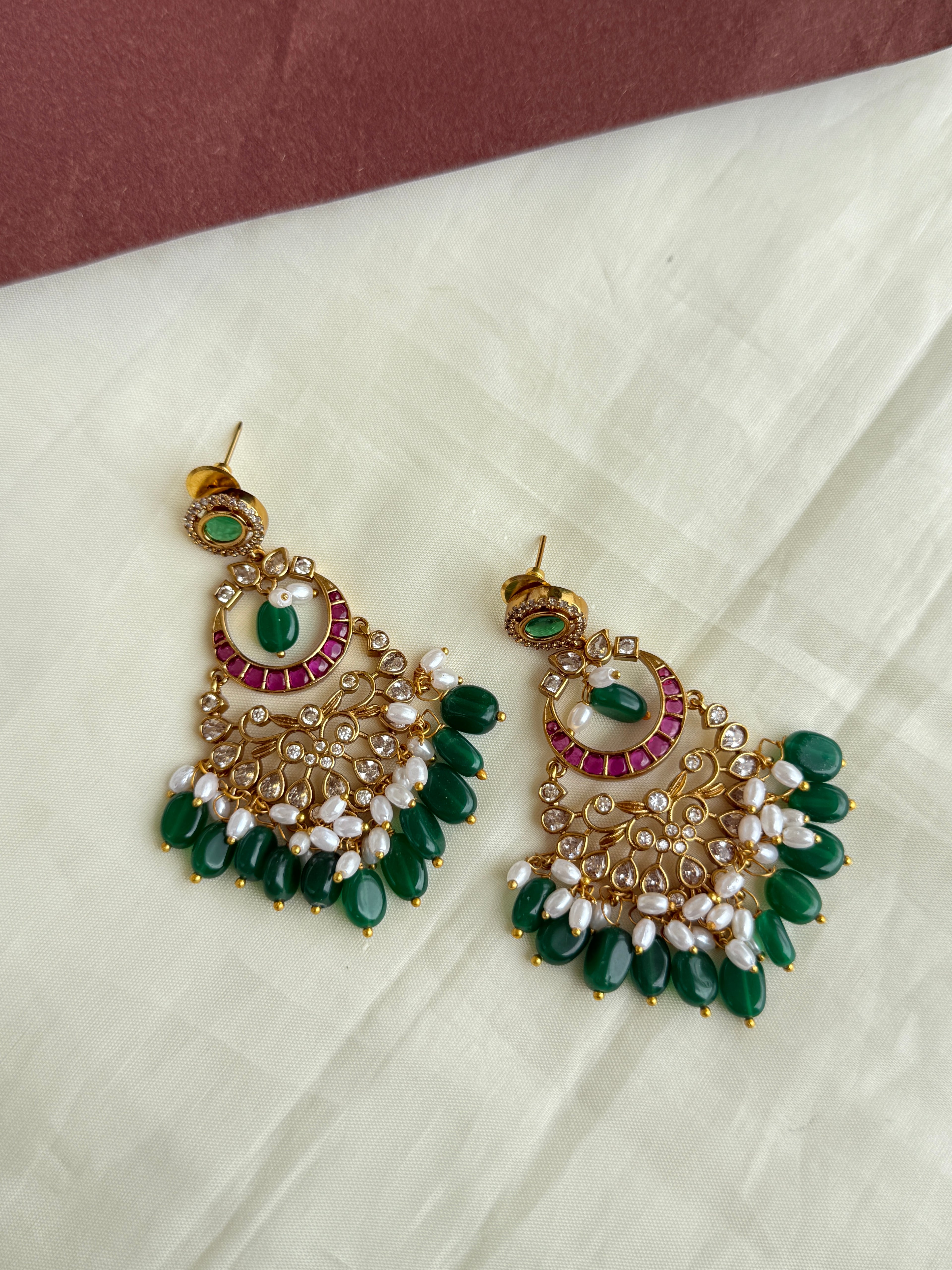 Er60 kemp uncut Kundan light weight chandbali earrings