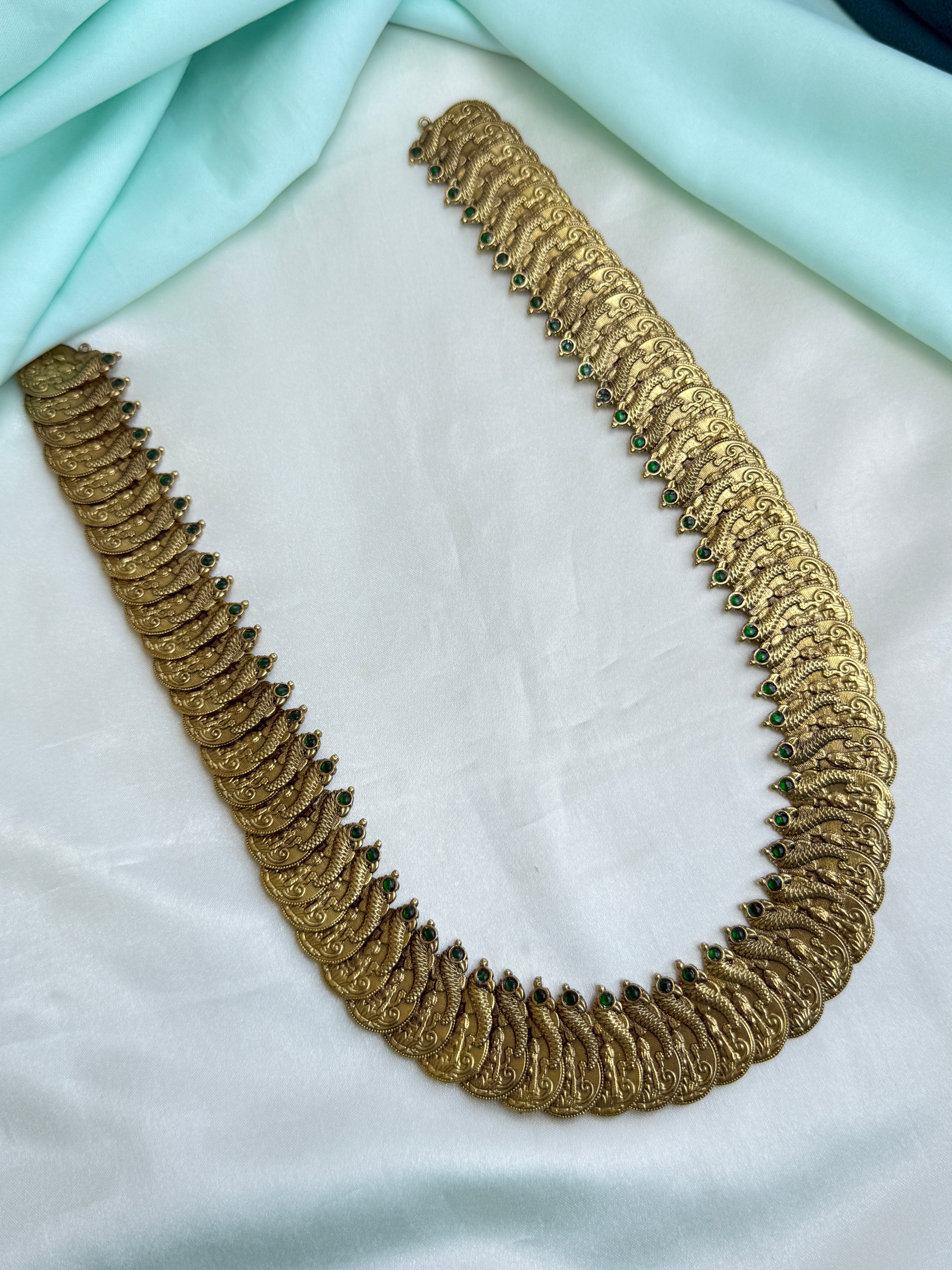 Traditional unique Kasu long neckset with Green Stones Lh604