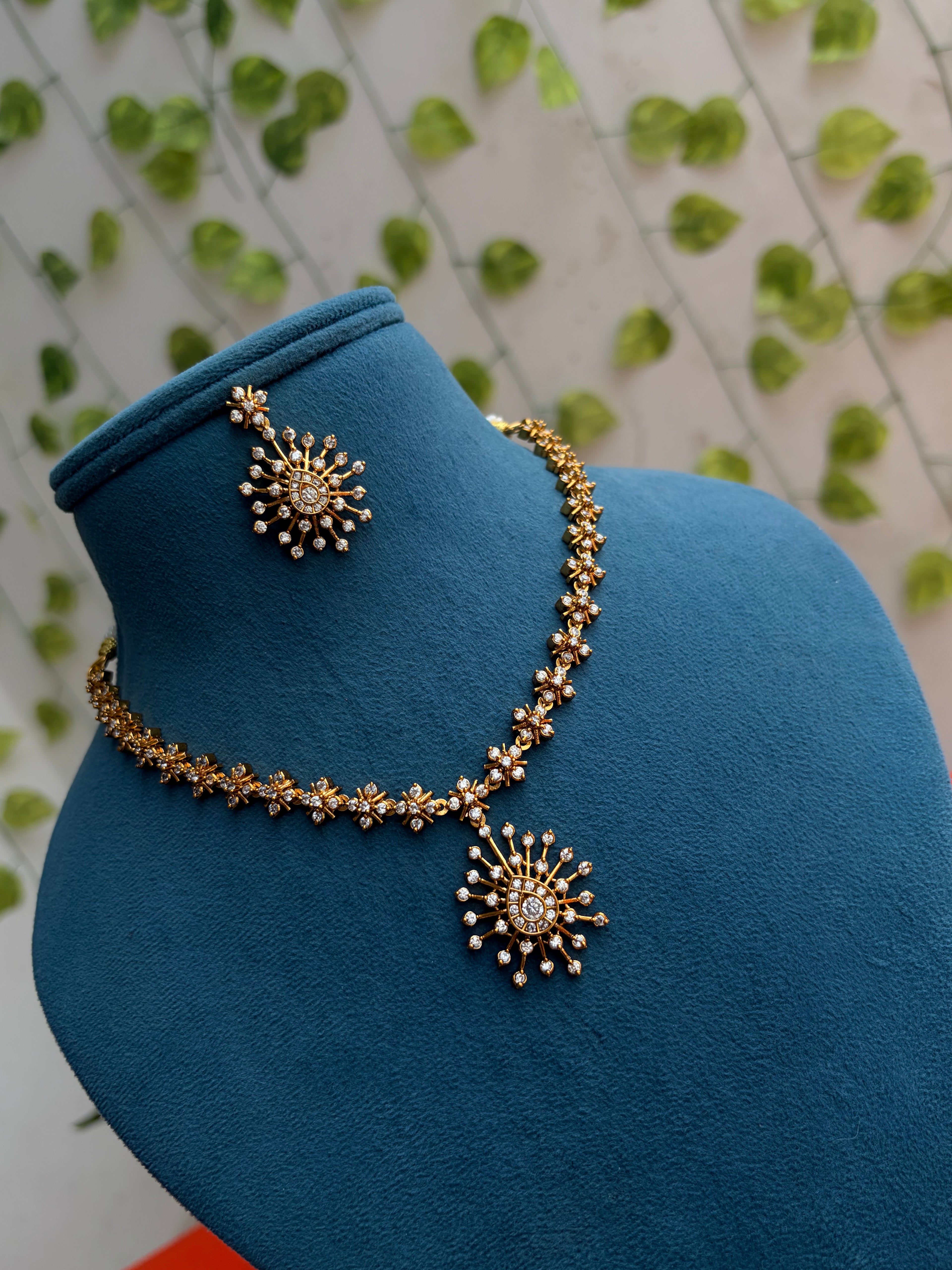 Flower design short neckset with earrings - Ns852