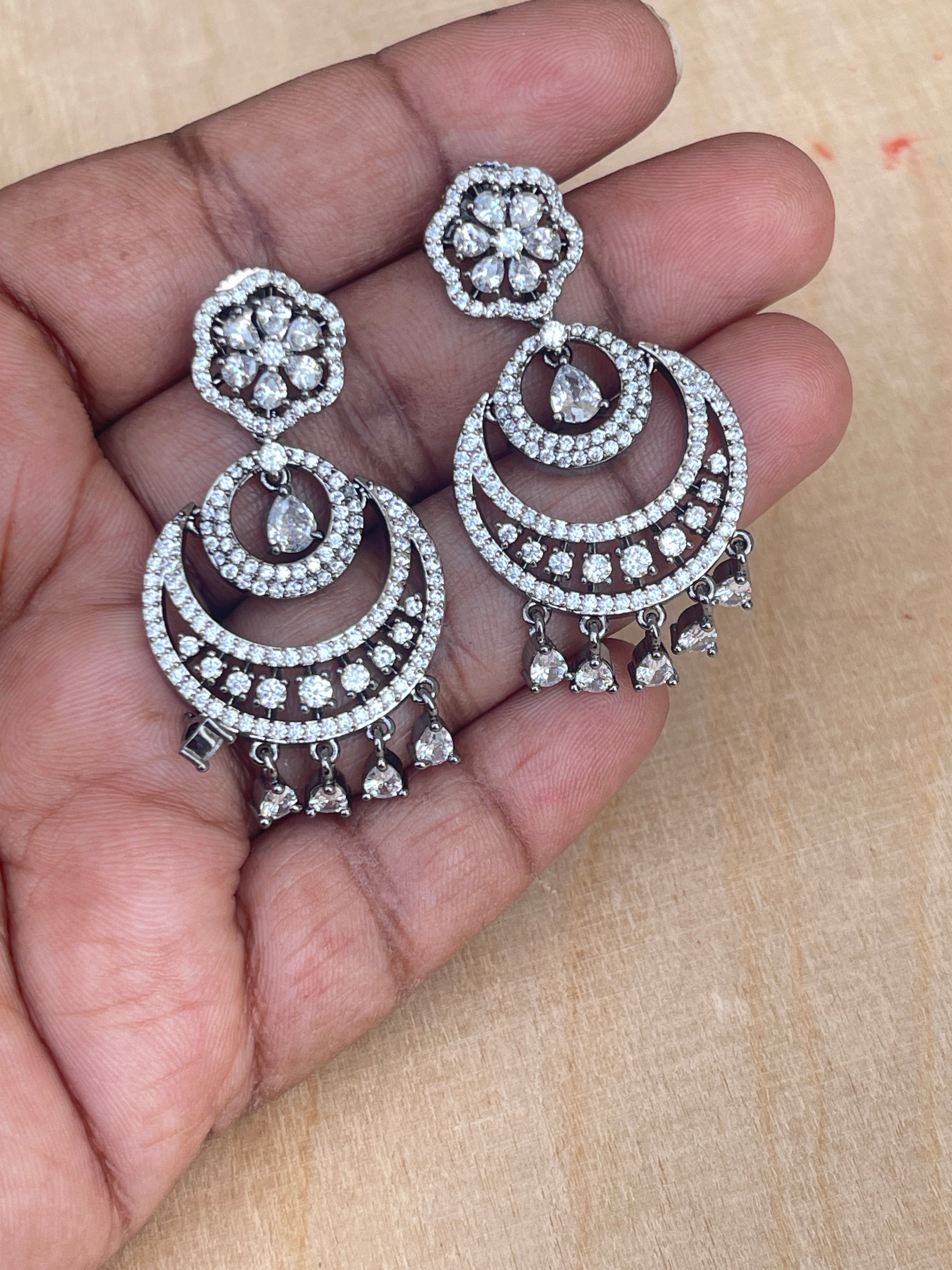 Zircon chandbali earrings