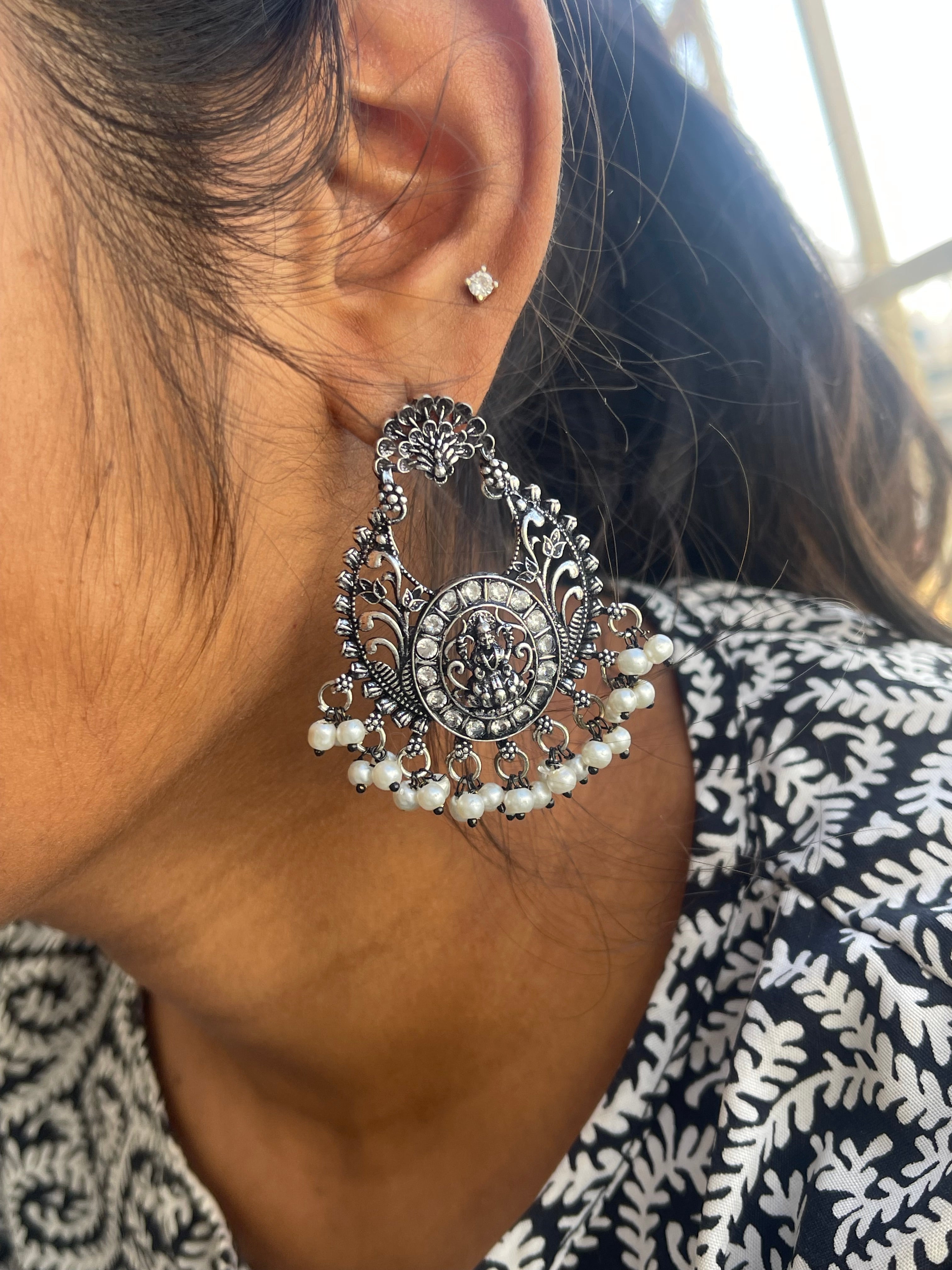 Lakshmidevi Oxidised chandbali earrings
