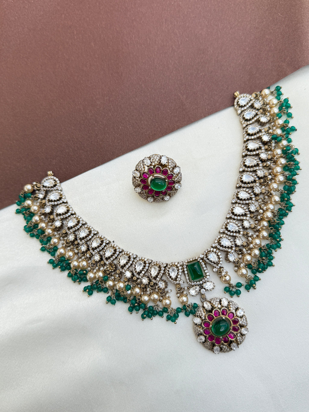 Ns516 jadau kundan moissanite neckset with studs