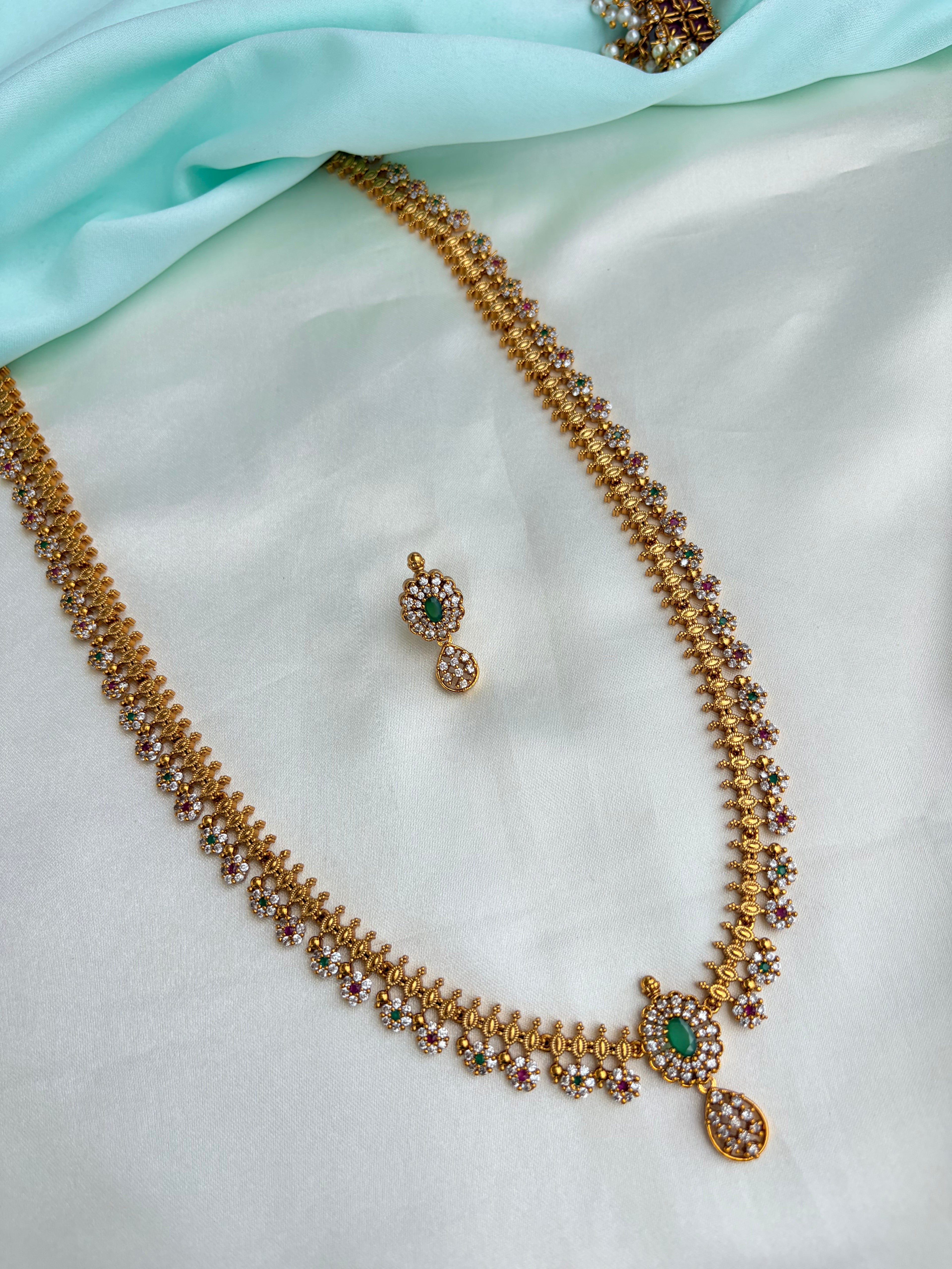 Ruby flowers long haram with Earrings Ns908