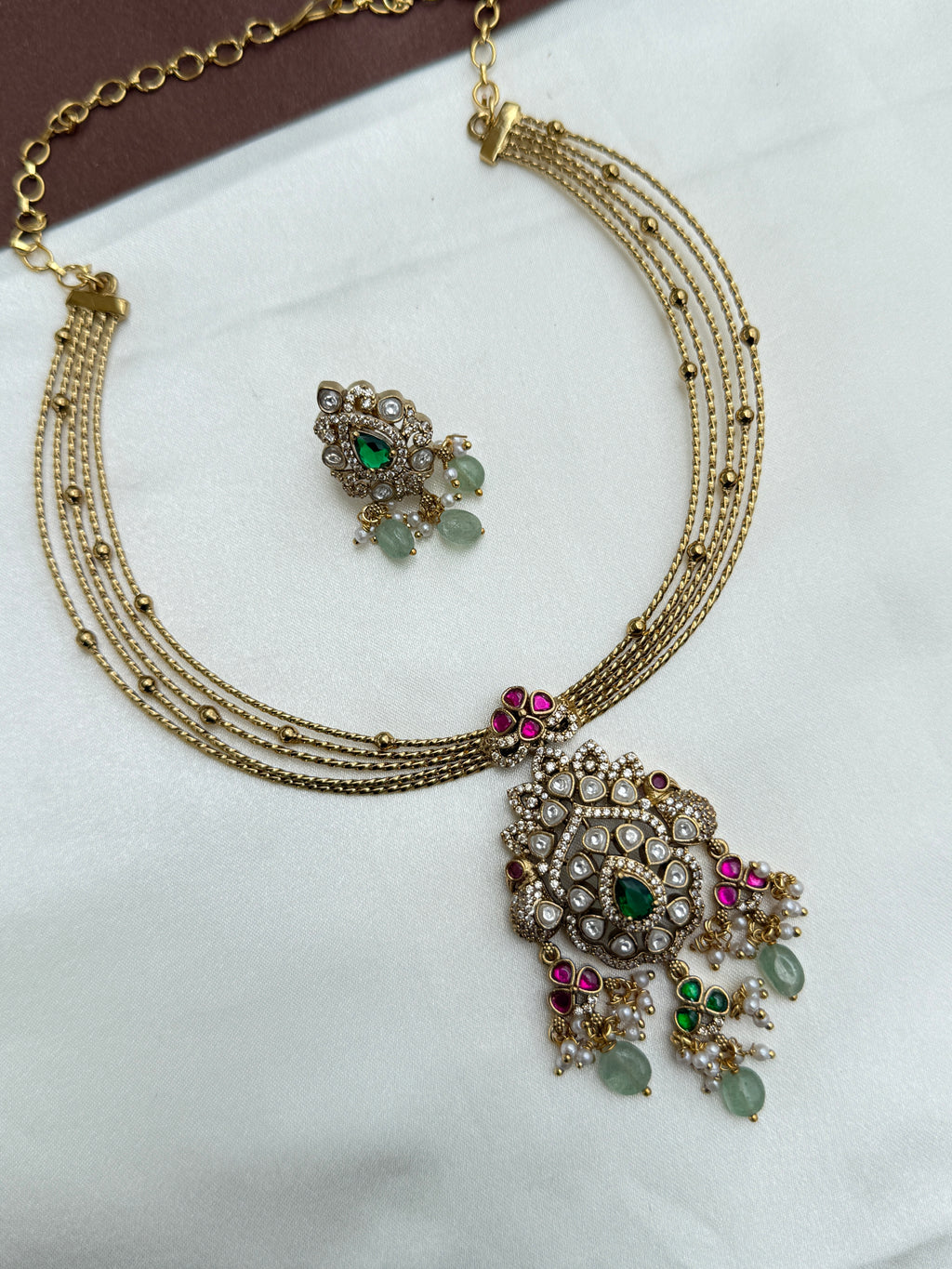 Ns374 Italian Kante with jadau kundan pendant and earrings