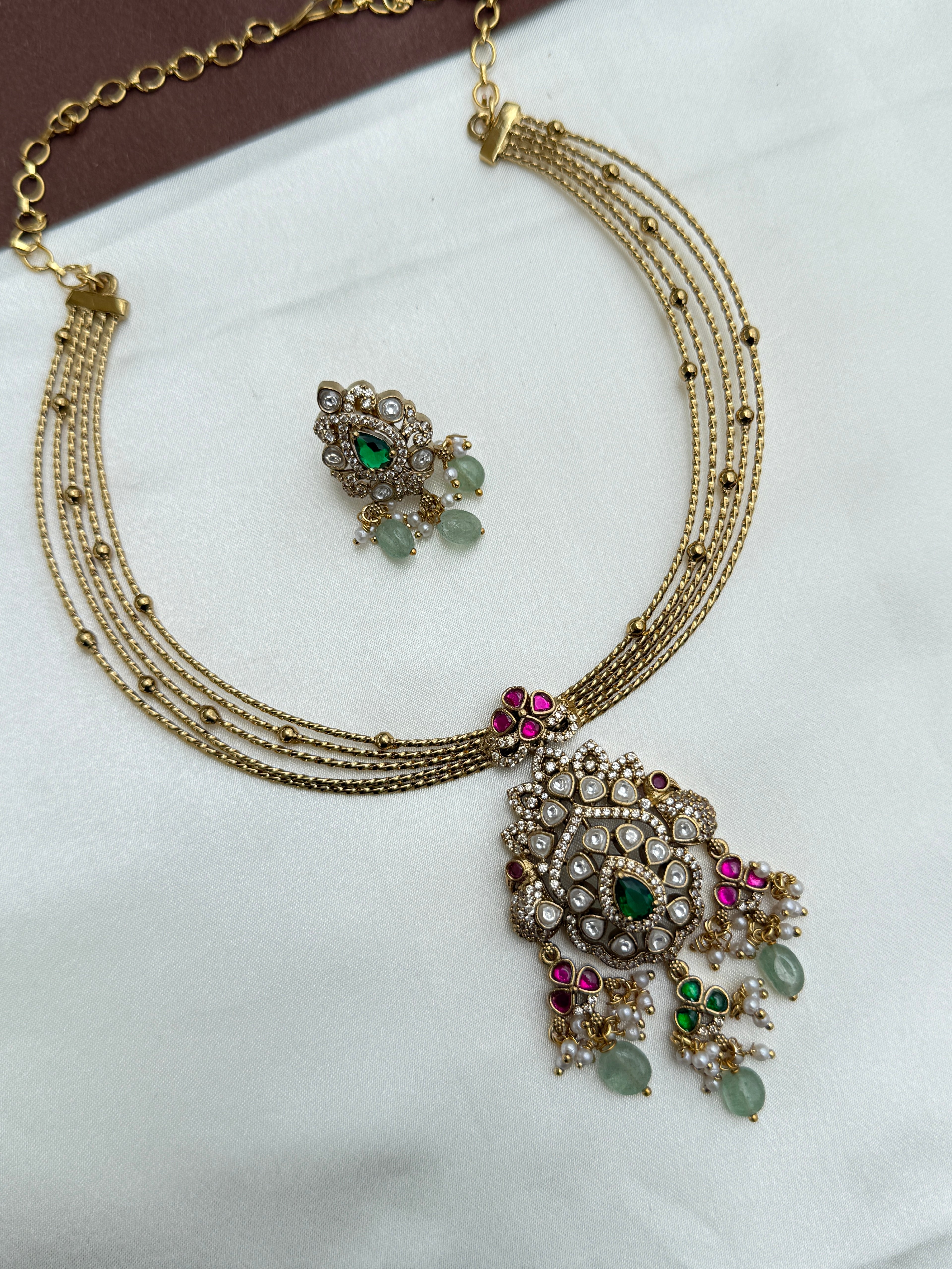 Ns374 Italian Kante with jadau kundan pendant and earrings