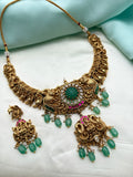 Emerald Lakshmidevi peacock jadau Kundan short neckset with earrings ns955