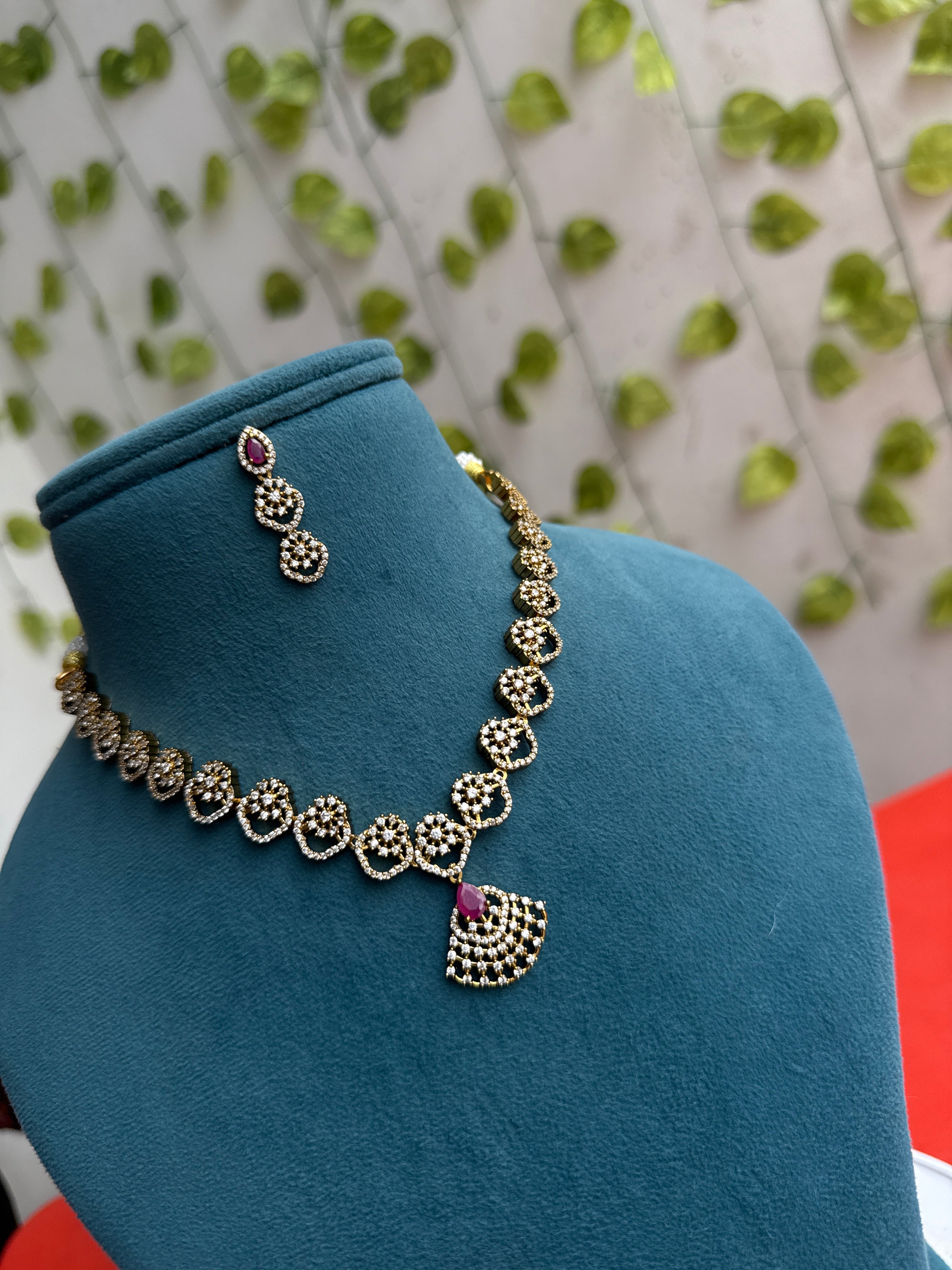 Ns871 cz flower stones short neckset with earrings