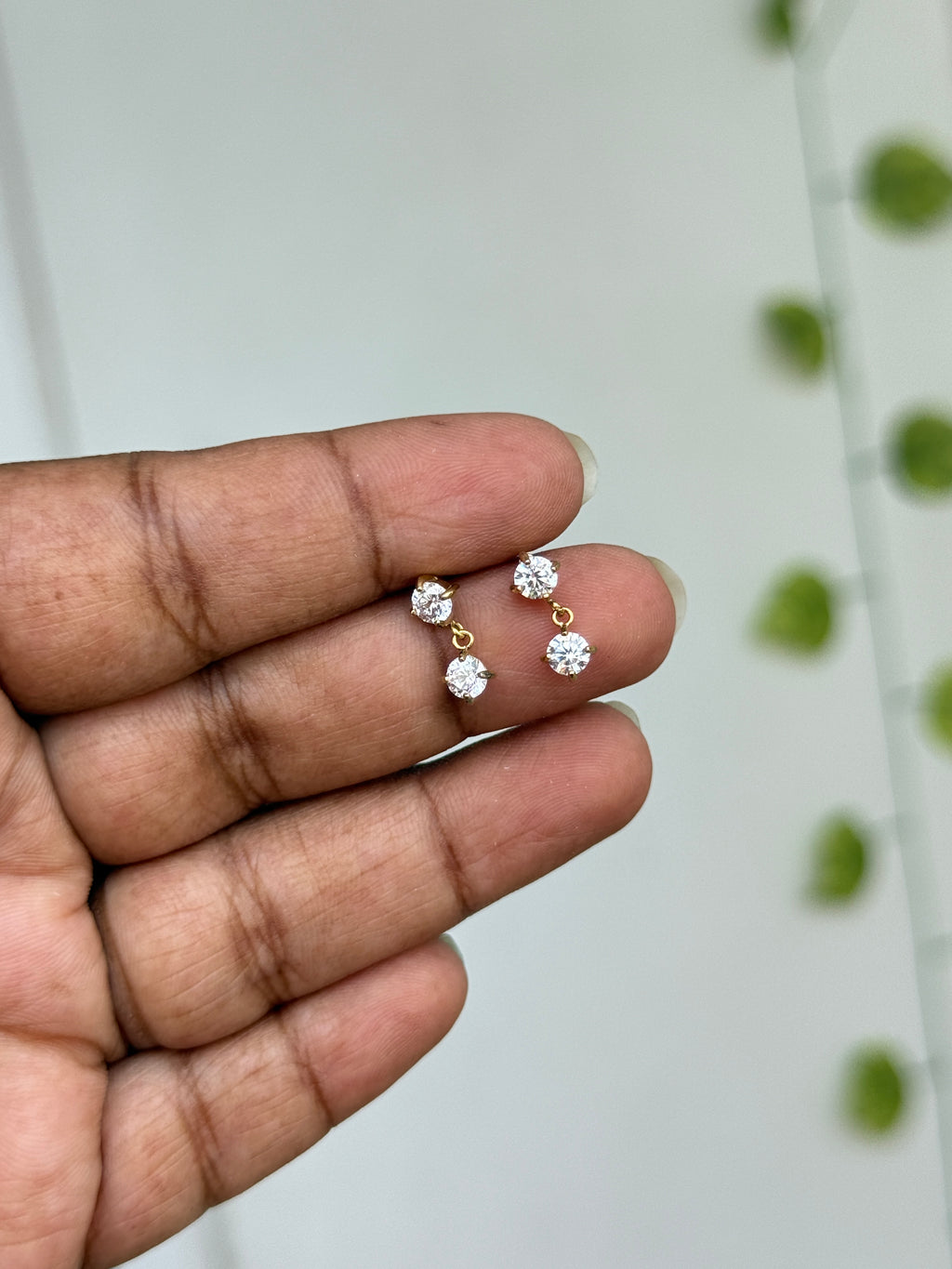 Er297 anti tarnish stones back push earrings