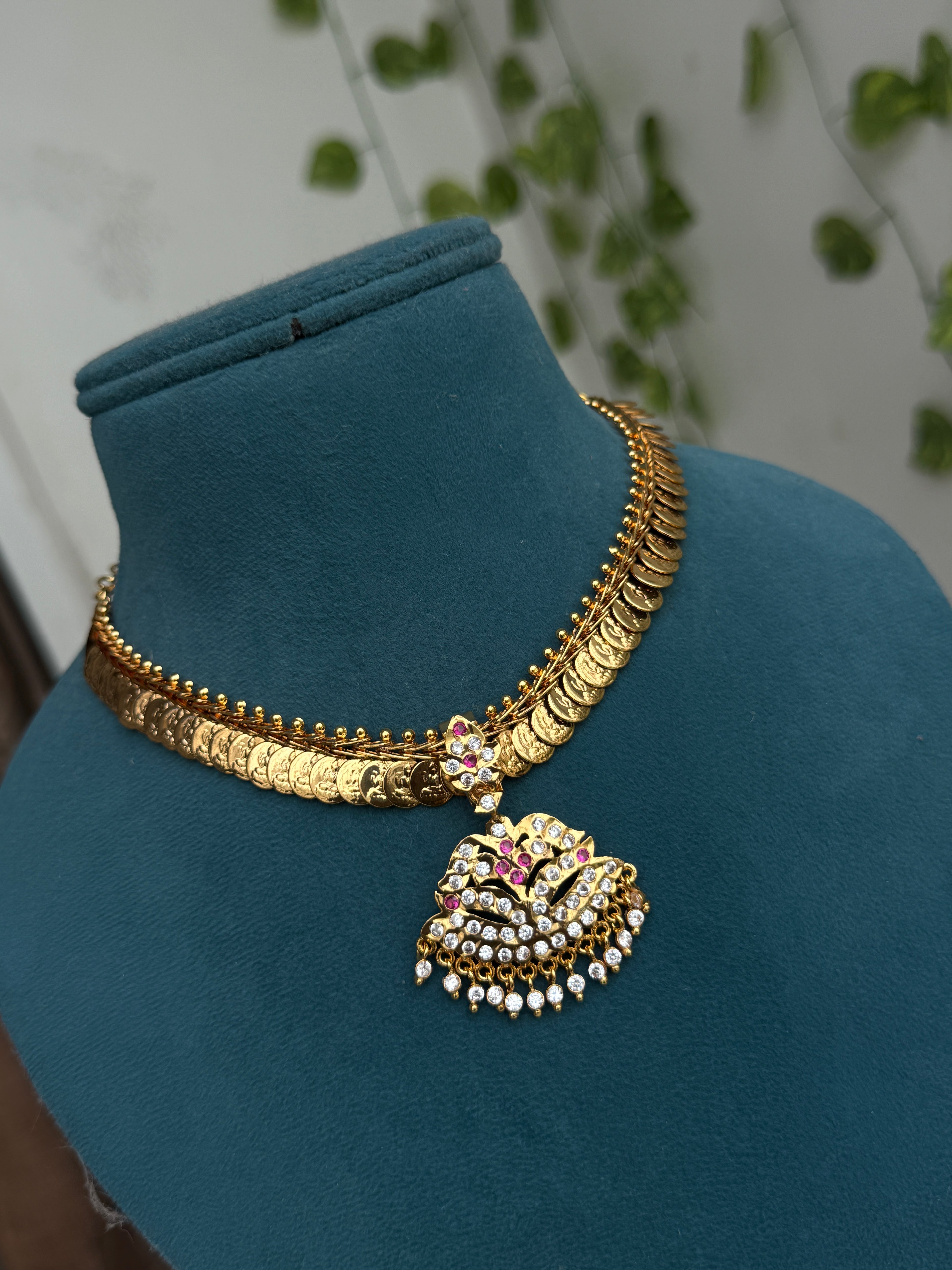 Ph145 panchaloham polished Lakshmidevi kasulaperu neckset