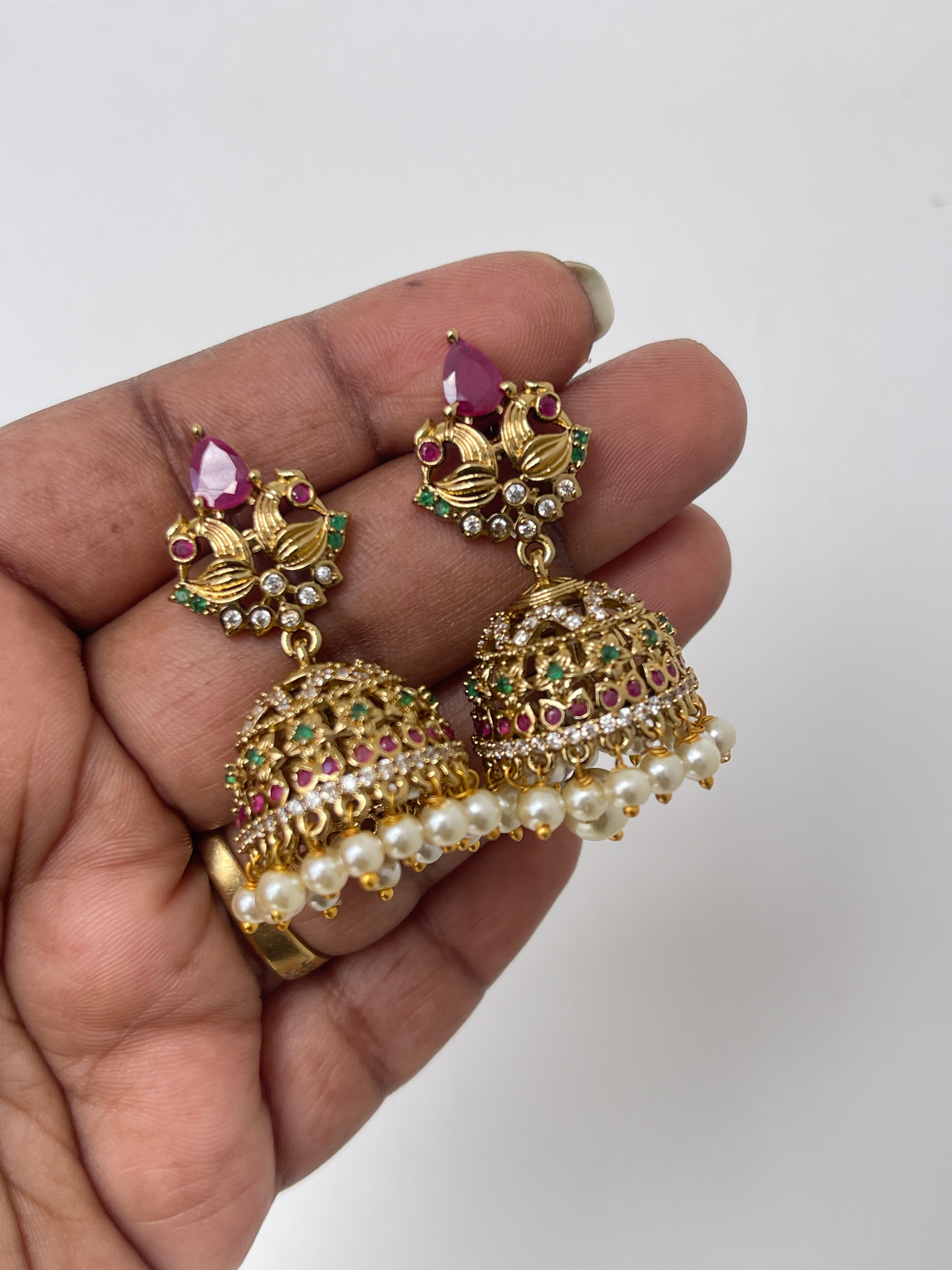 Dual peacock butta earrings